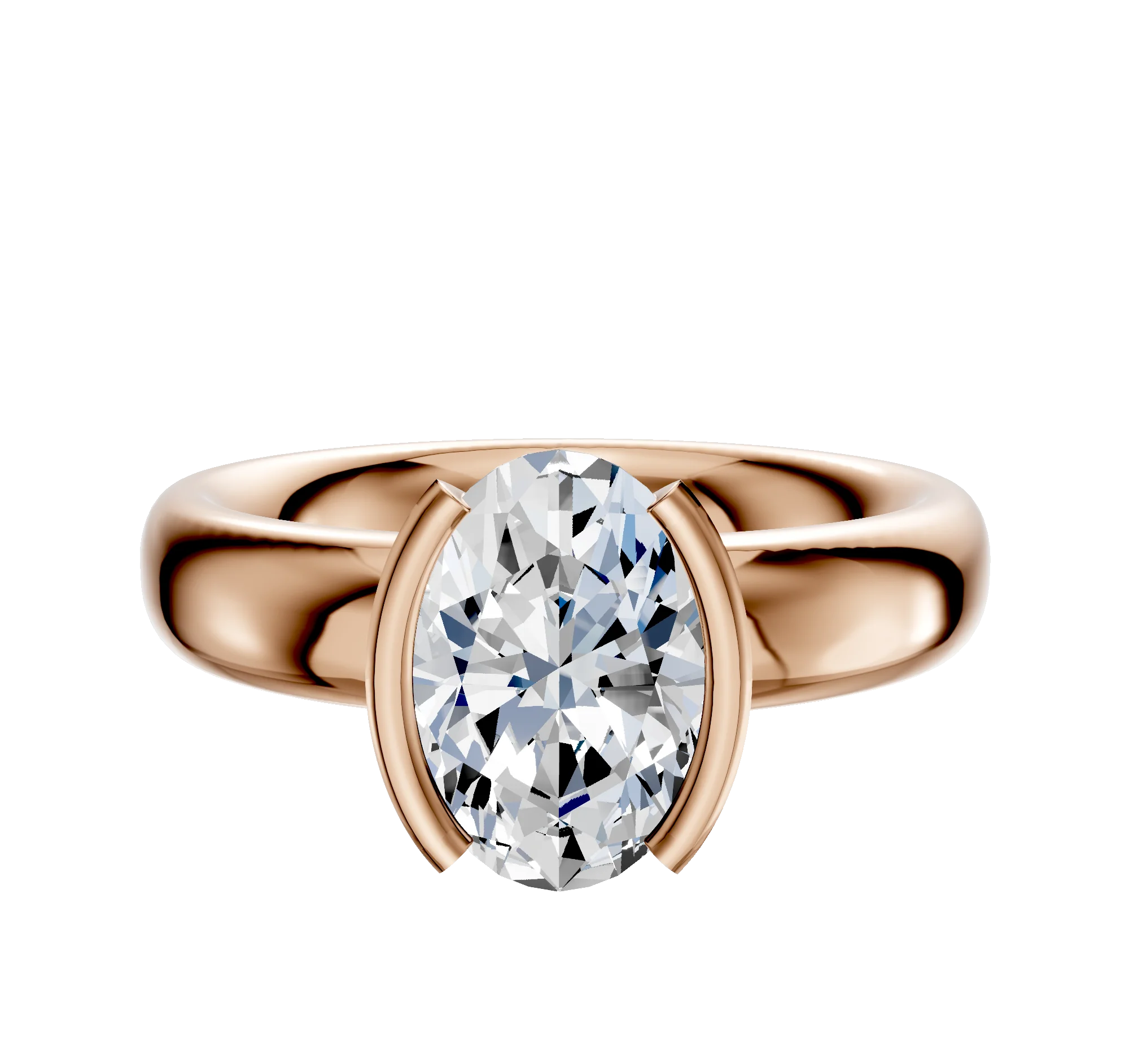 14K Rose Gold Bezel Half Bezel North/South Classic Dome 4.0mm Engagement Ring