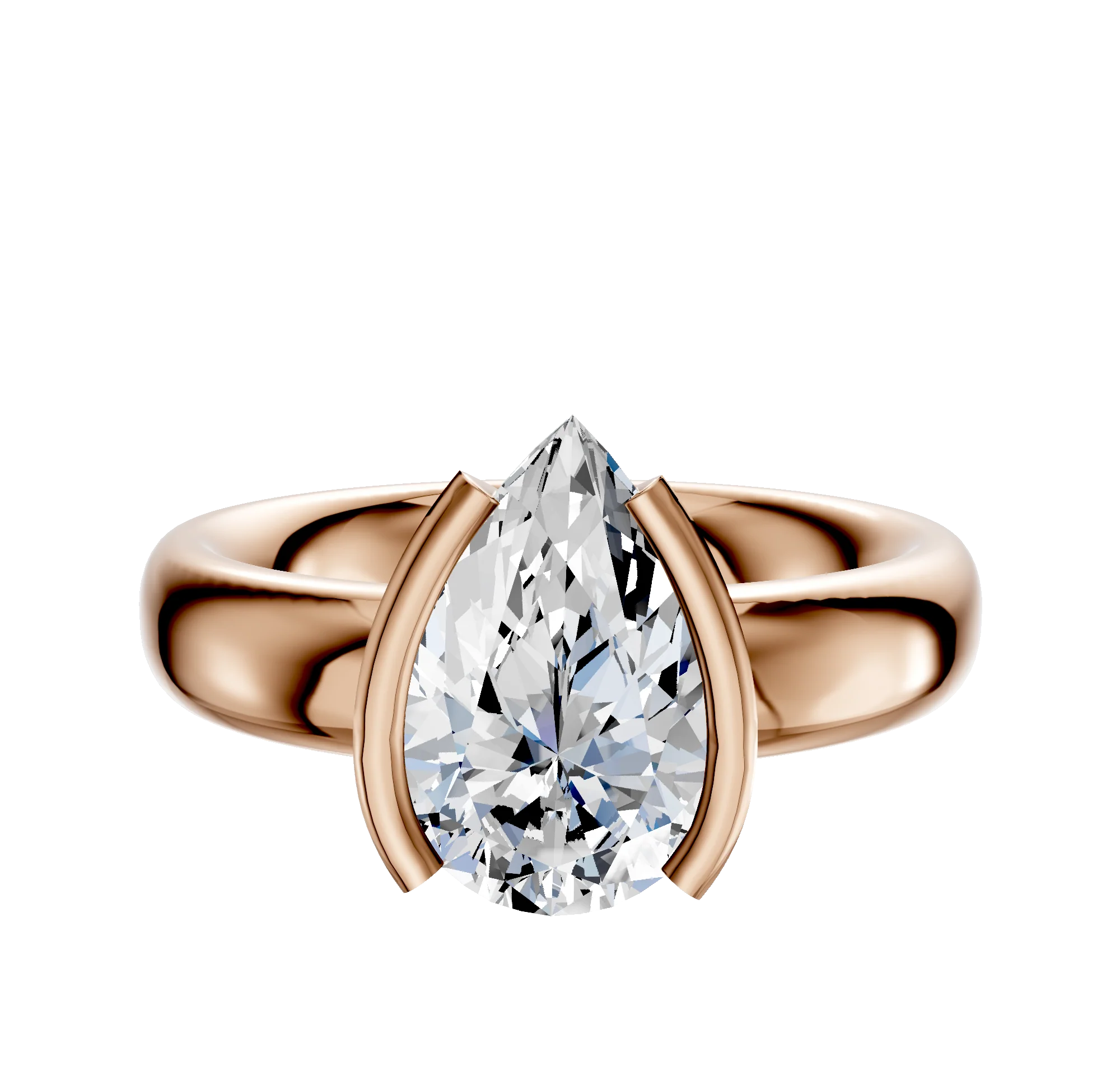 14K Rose Gold Bezel Half Bezel North/South Classic Dome 4.0mm Engagement Ring