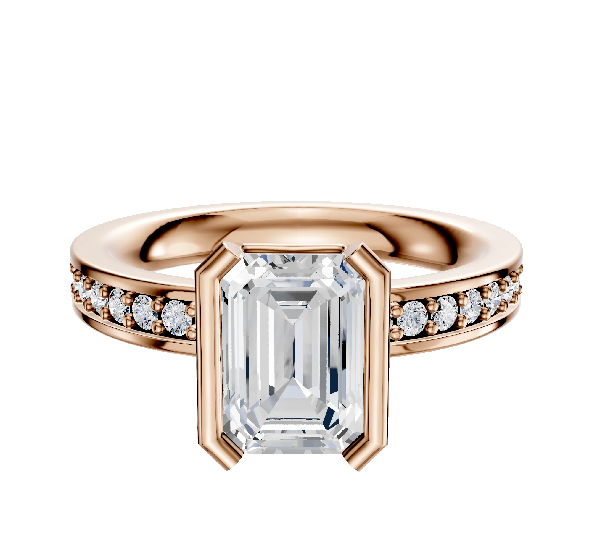 14K Rose Gold Bezel Half Bezel North/South Classic Flat 1-Row-Pave 2.5mm Engagement Ring