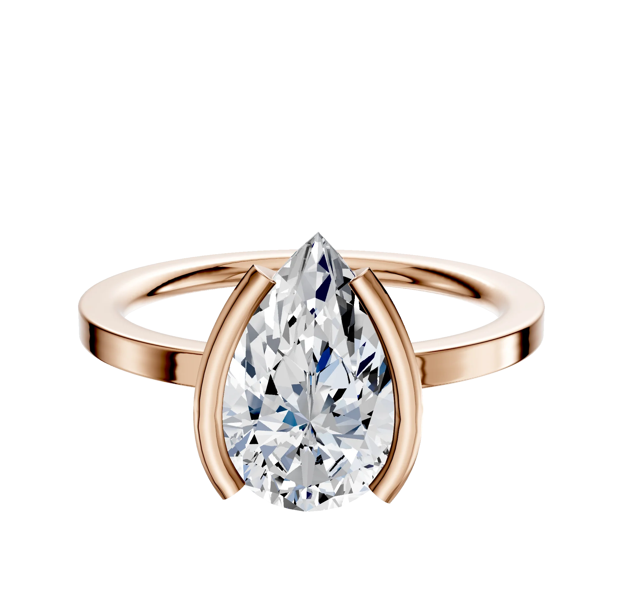 14K Rose Gold Bezel Half Bezel North/South Classic Flat 1.5mm Engagement Ring