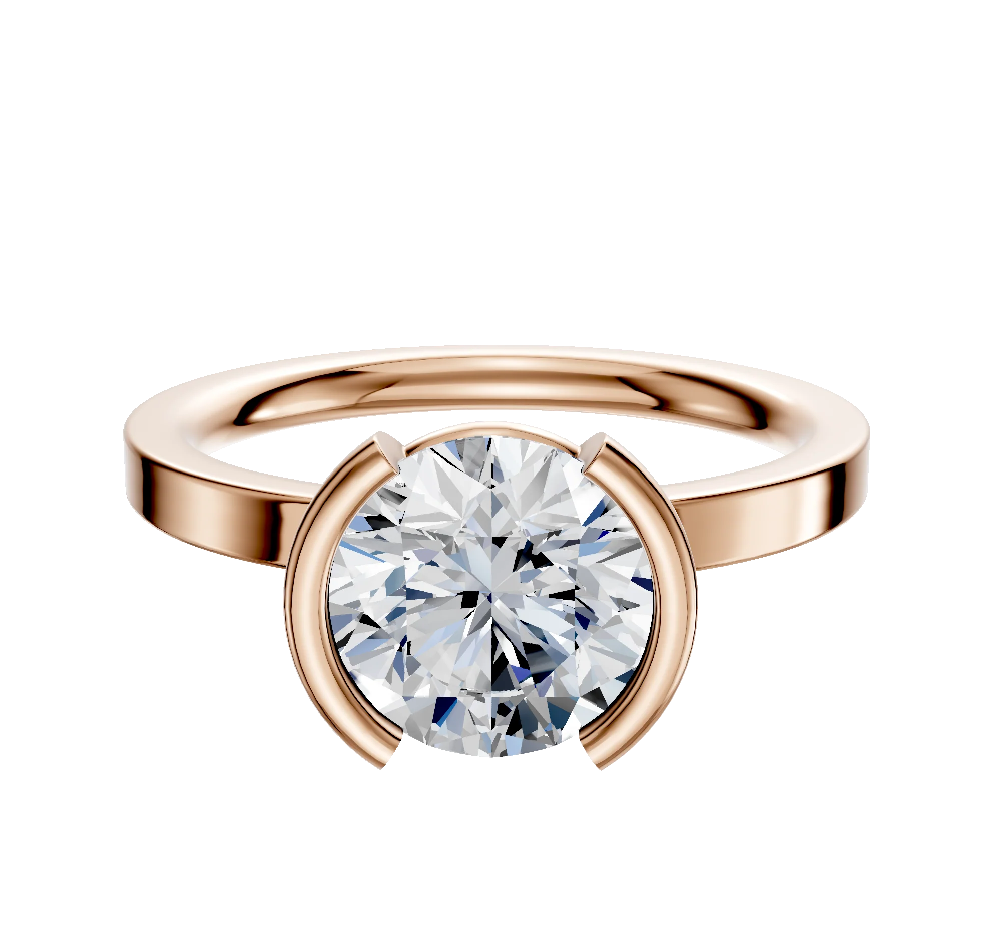 14K Rose Gold Bezel Half Bezel North/South Classic Flat 2.0mm Engagement Ring
