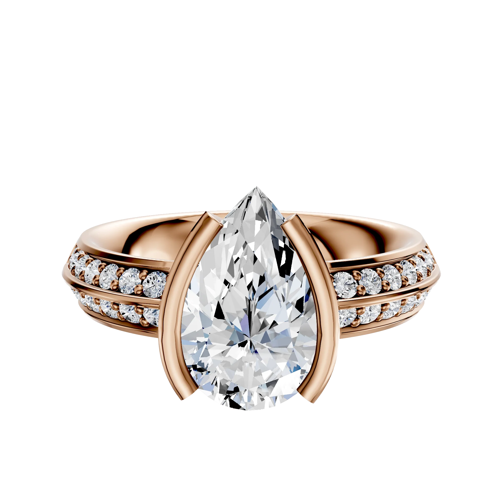 14K Rose Gold Bezel Half Bezel North/South Classic Knife Edge 1-Row-Pave 2.5mm Engagement Ring