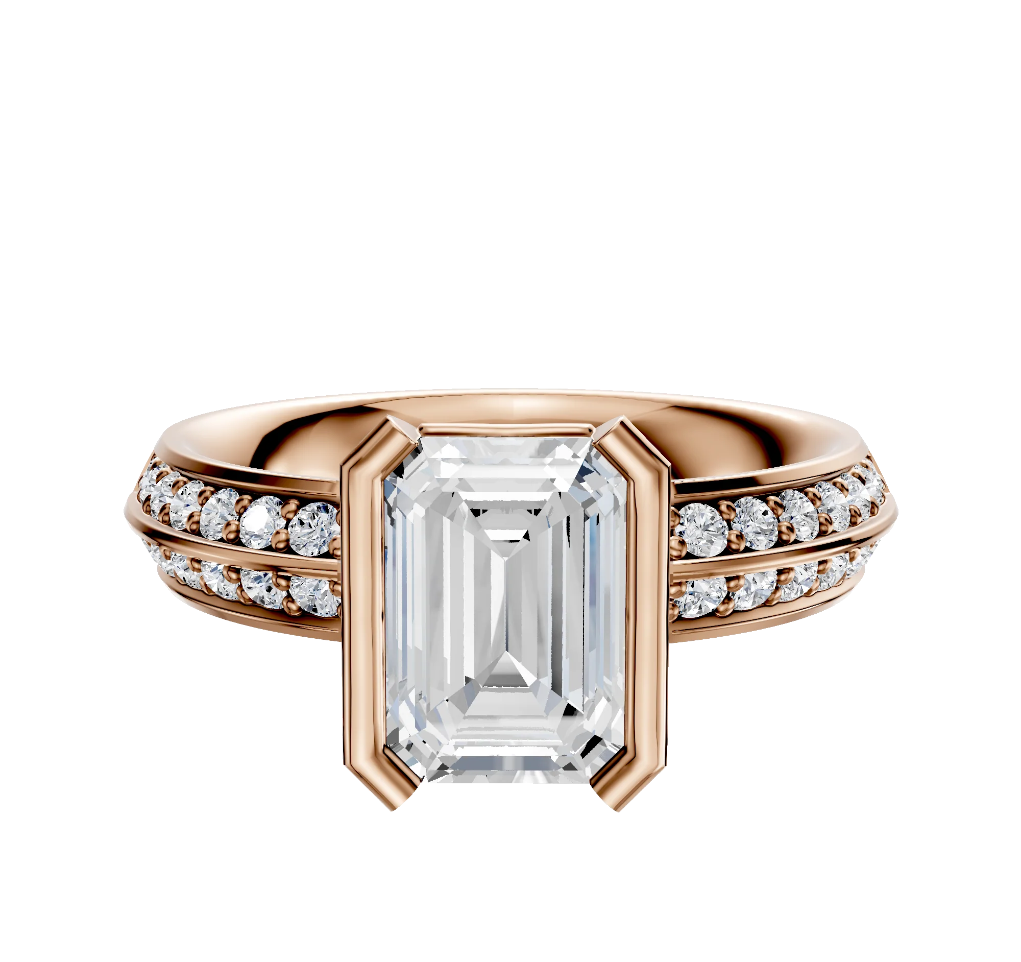 14K Rose Gold Bezel Half Bezel North/South Classic Knife Edge 1-Row-Pave 2.5mm Engagement Ring