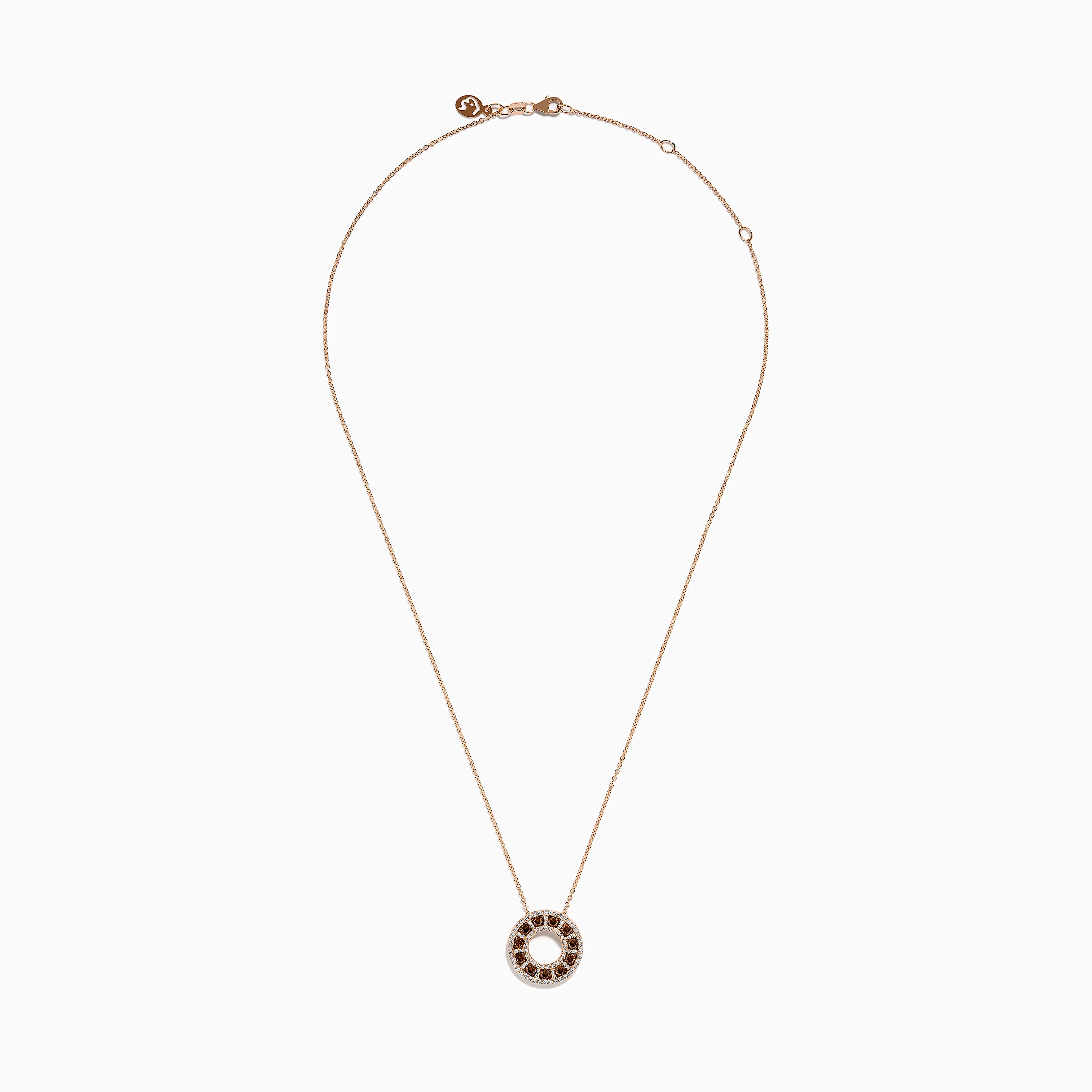 14K Rose Gold Brown and White Diamond Circle Pendant - Image 3