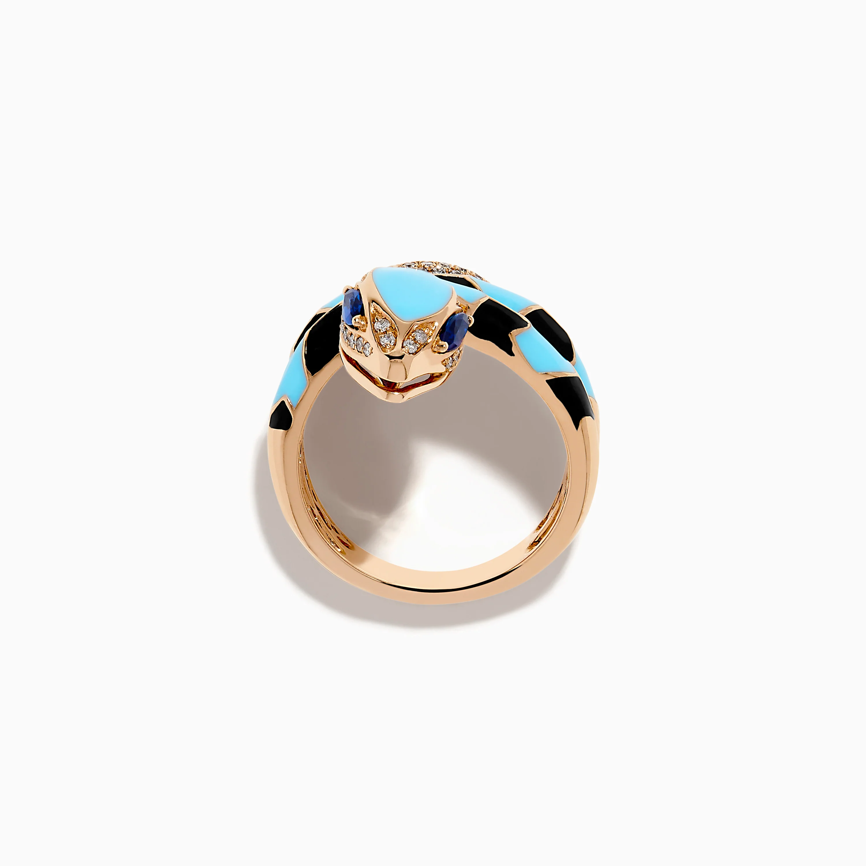14K Rose Gold Diamond, Sapphire, and Enamel Snake Wrap Ring - Image 3