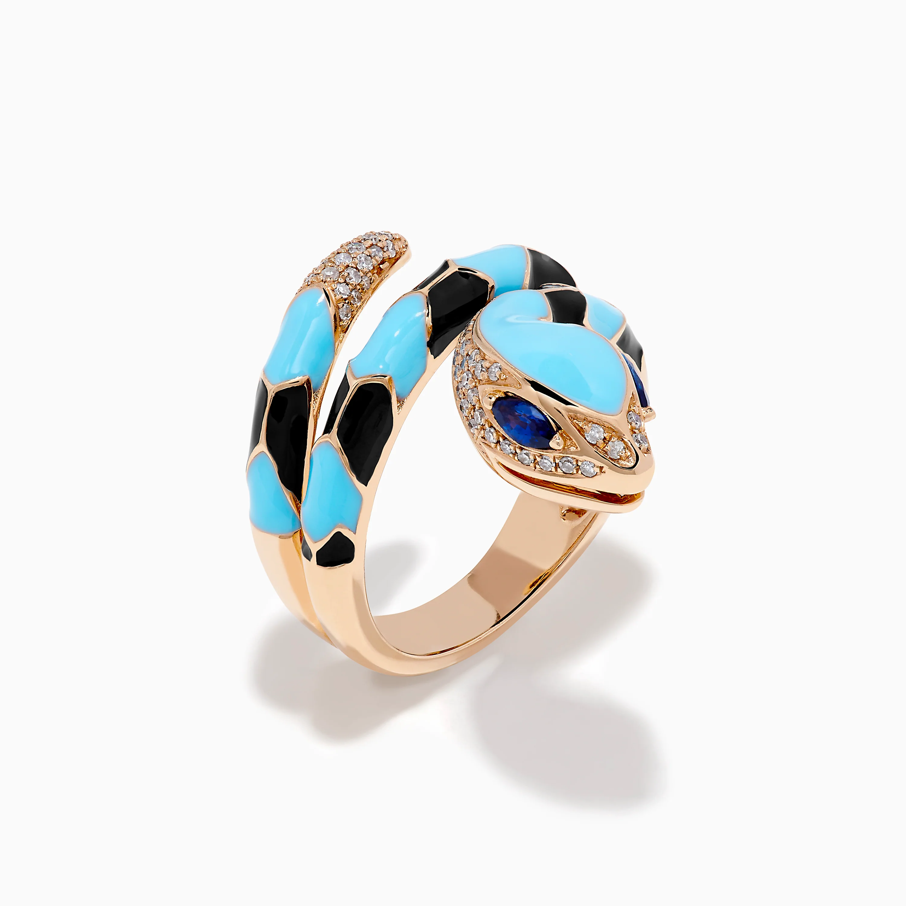 14K Rose Gold Diamond, Sapphire, and Enamel Snake Wrap Ring - Image 4
