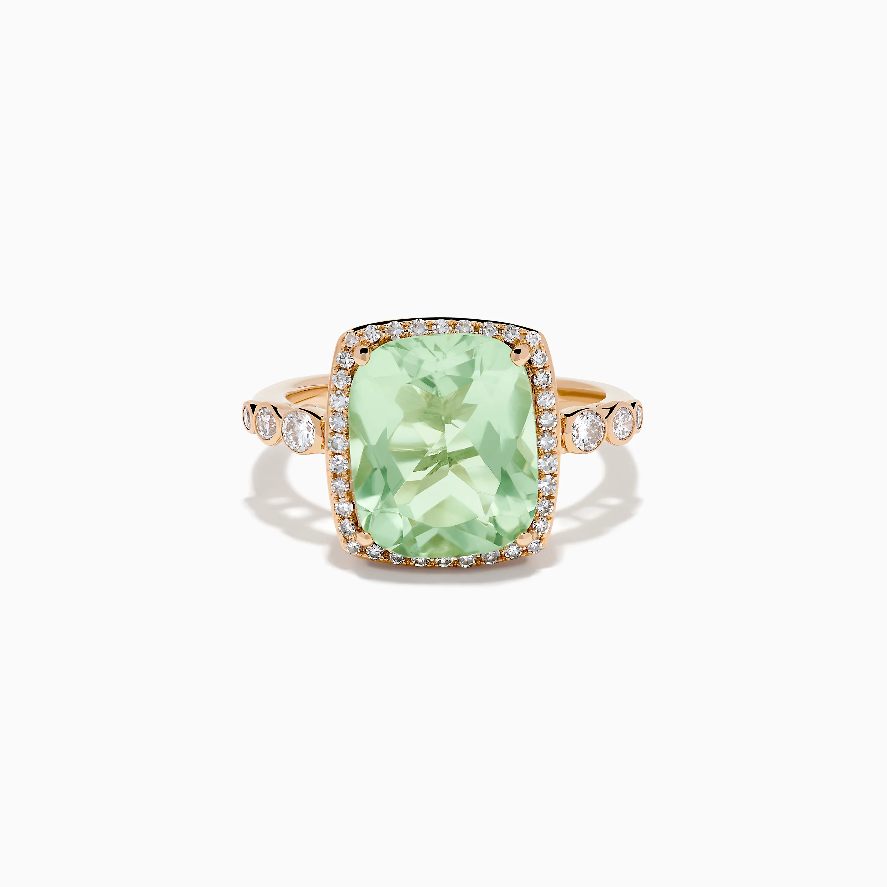 14K Rose Gold Green Amethyst and Diamond Halo Cocktail Ring