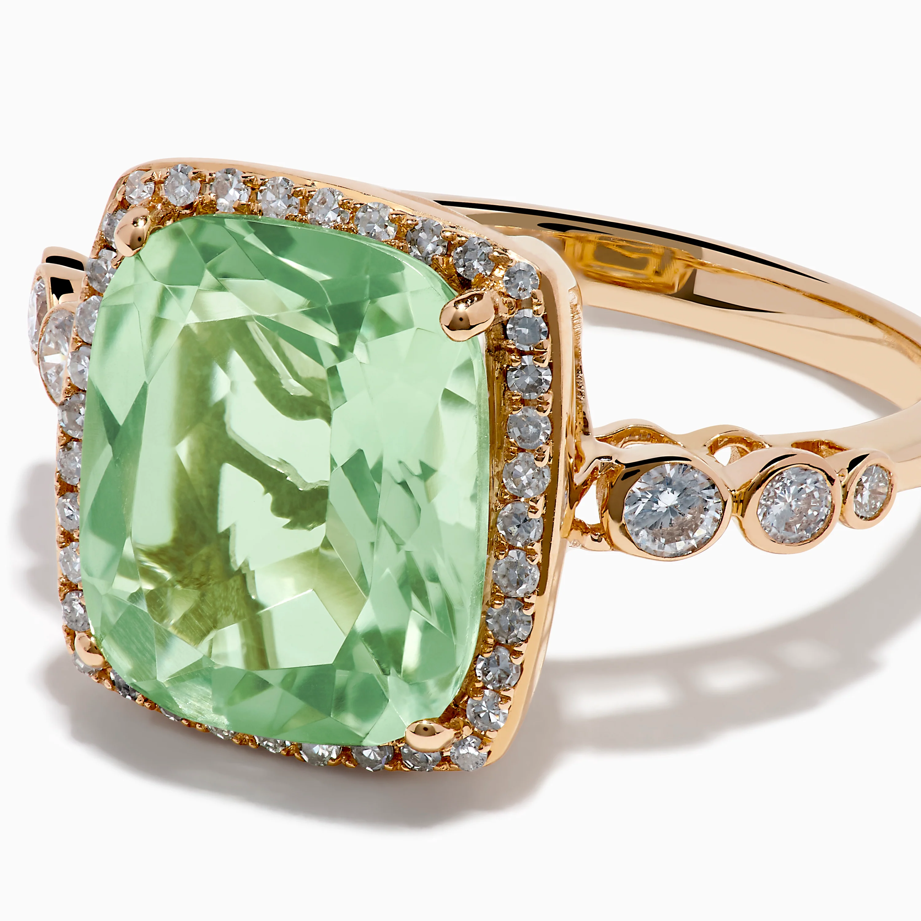 14K Rose Gold Green Amethyst and Diamond Halo Cocktail Ring - Image 2