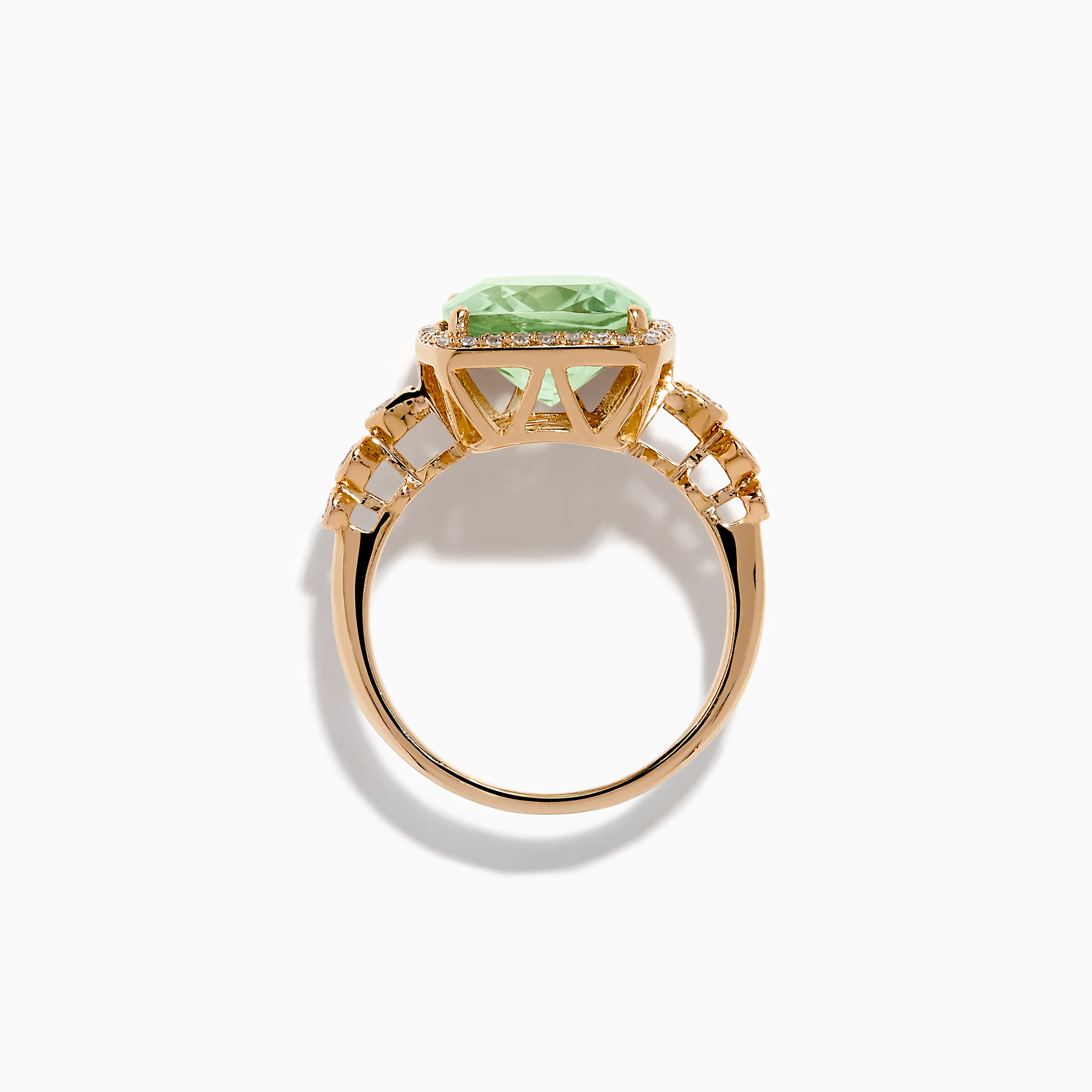 14K Rose Gold Green Amethyst and Diamond Halo Cocktail Ring - Image 3
