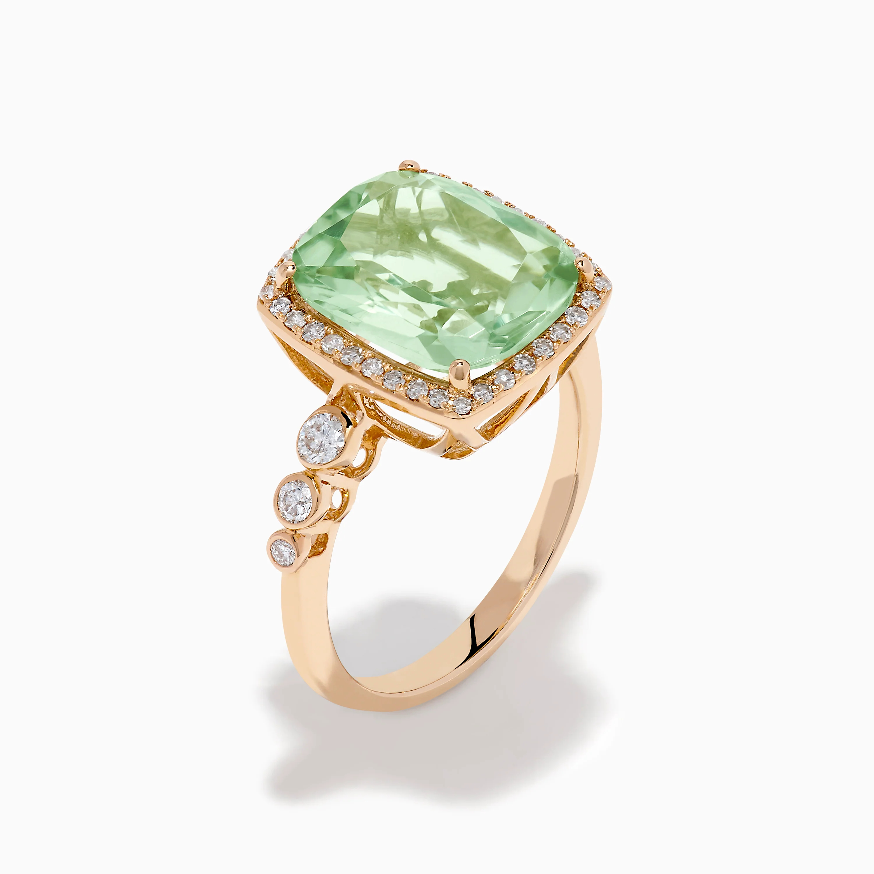 14K Rose Gold Green Amethyst and Diamond Halo Cocktail Ring - Image 4