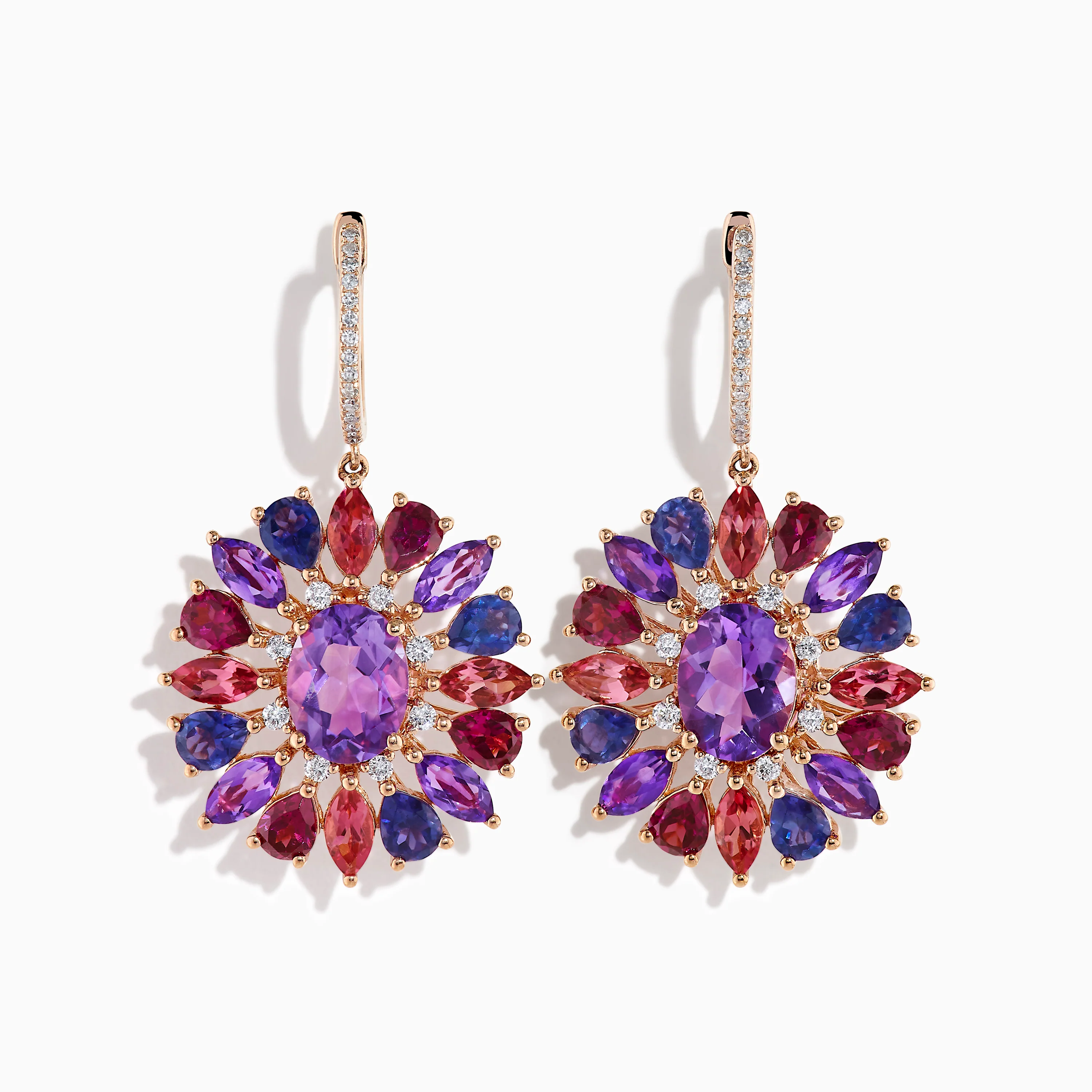 14K Rose Gold Mix Stone and Diamond Floral Drop Earrings