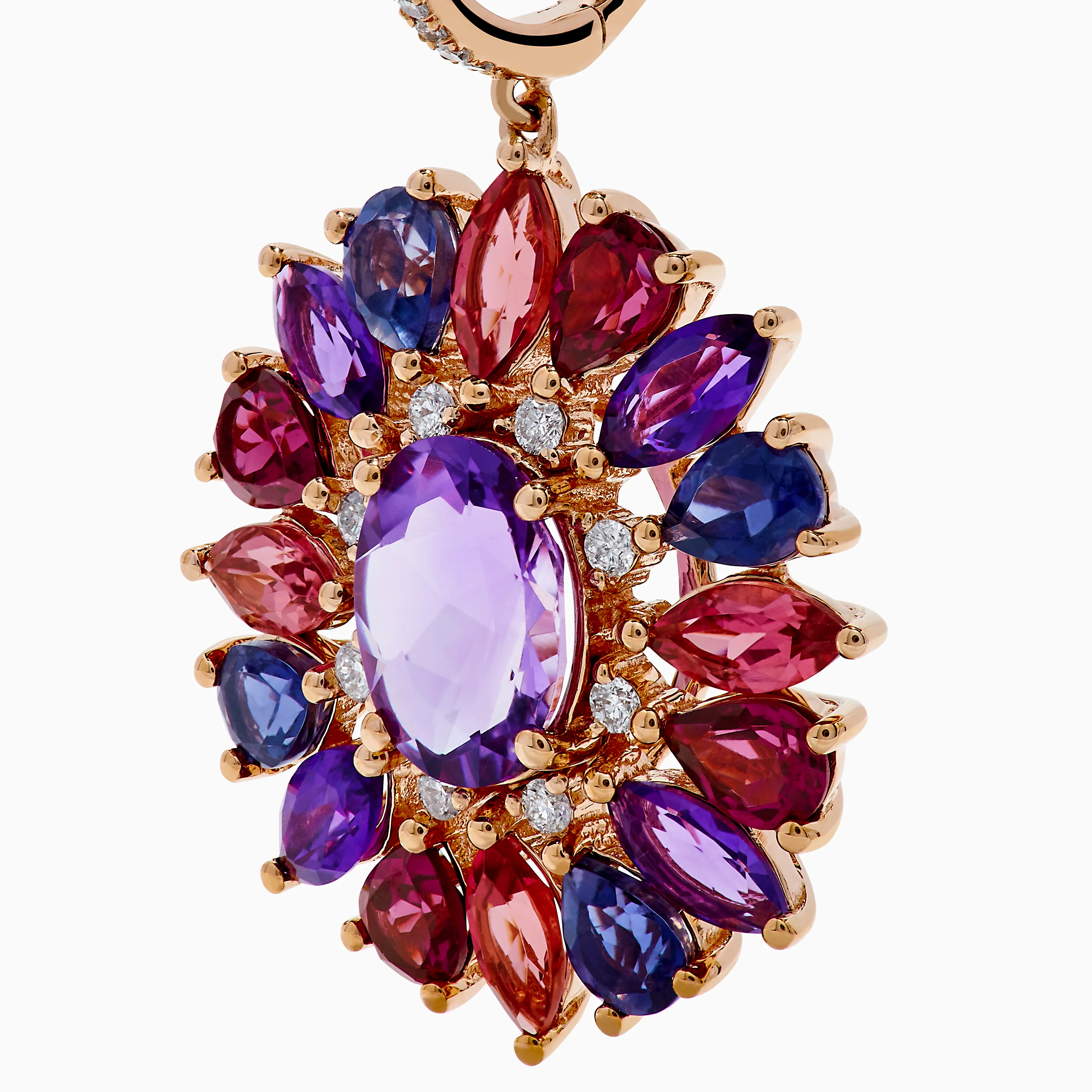 14K Rose Gold Mix Stone and Diamond Floral Drop Earrings - Image 2