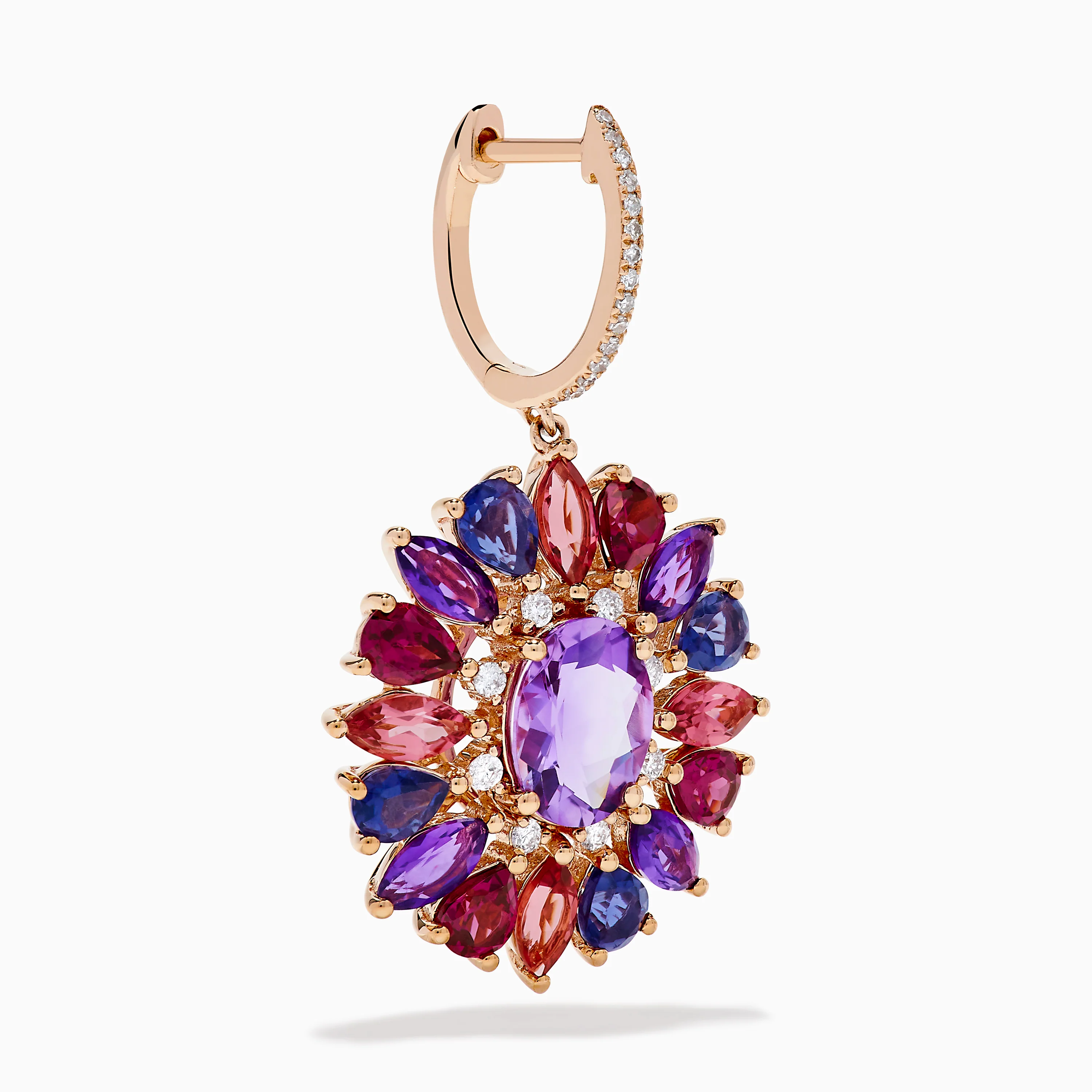 14K Rose Gold Mix Stone and Diamond Floral Drop Earrings - Image 3