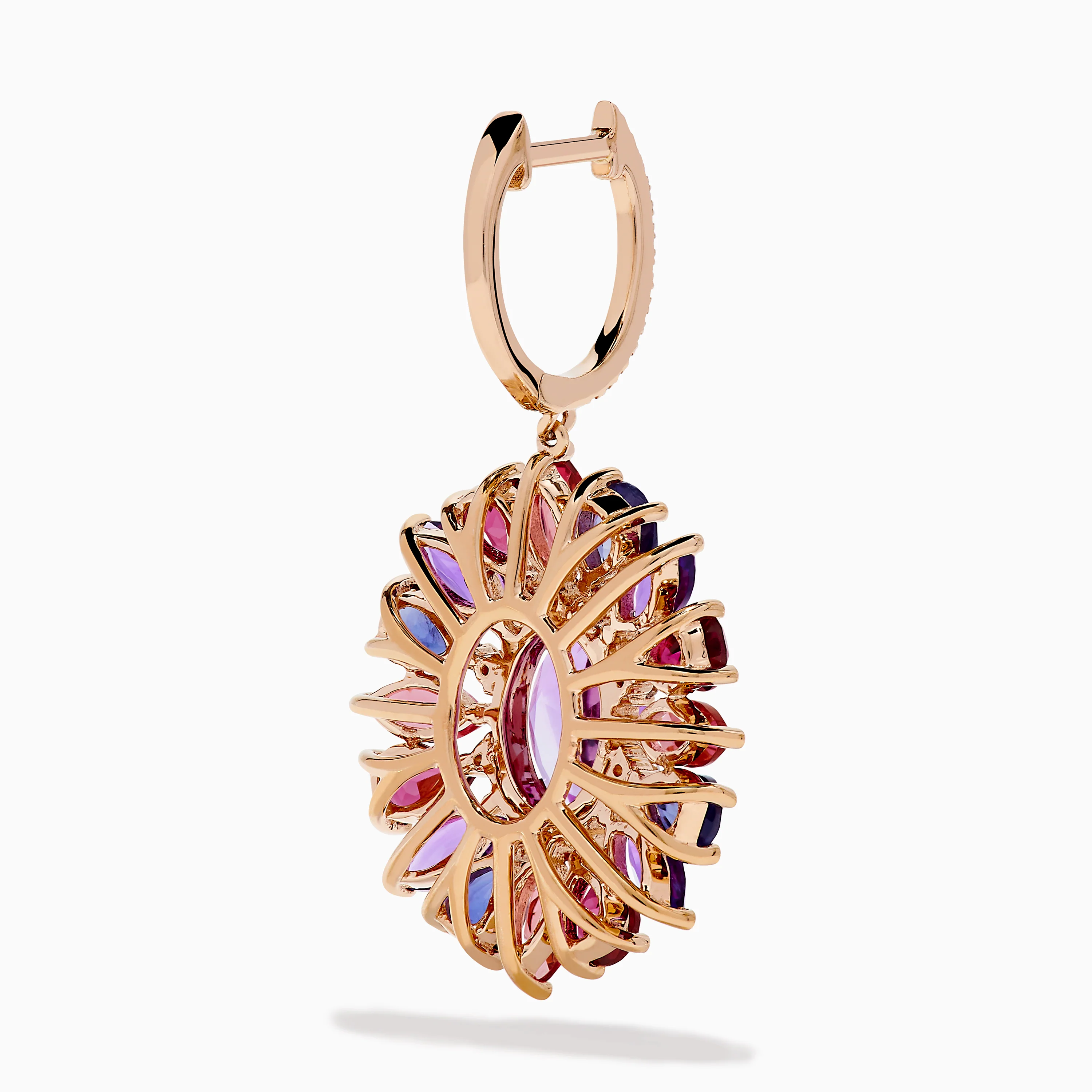 14K Rose Gold Mix Stone and Diamond Floral Drop Earrings - Image 4