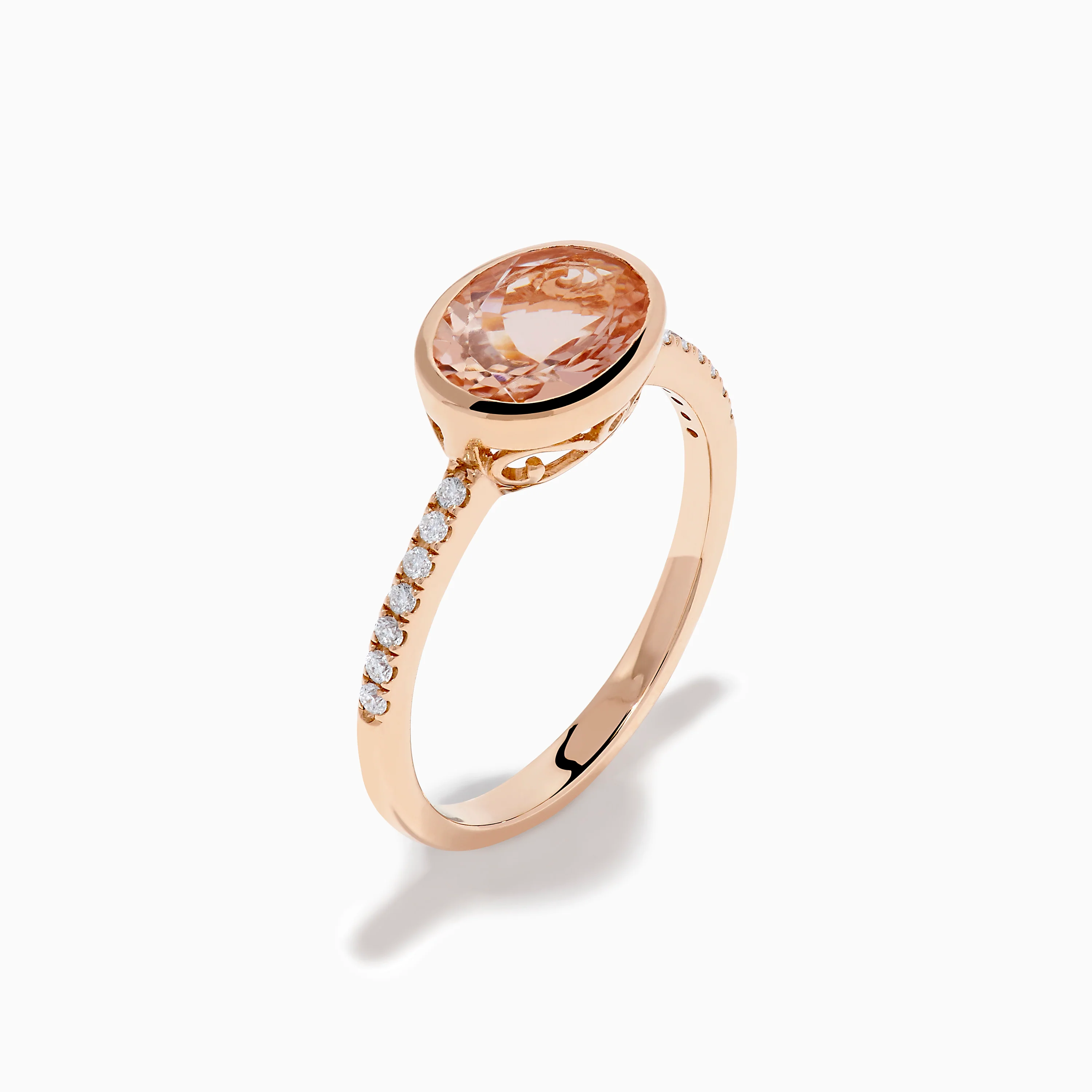 14K Rose Gold Morganite and Diamond East West Bezel Ring - Image 4