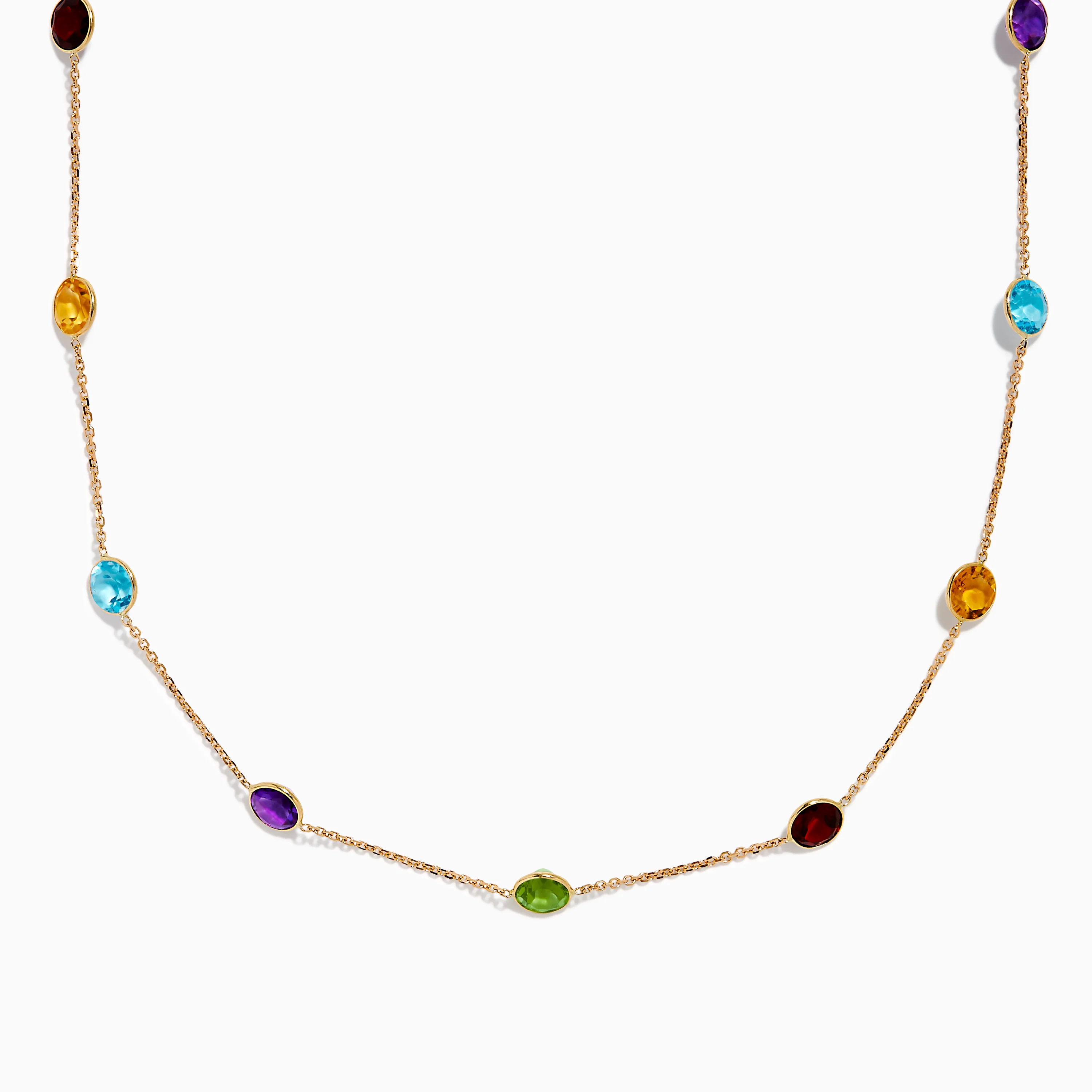 14K Rose Gold Multi Color Gemstone Station Necklace