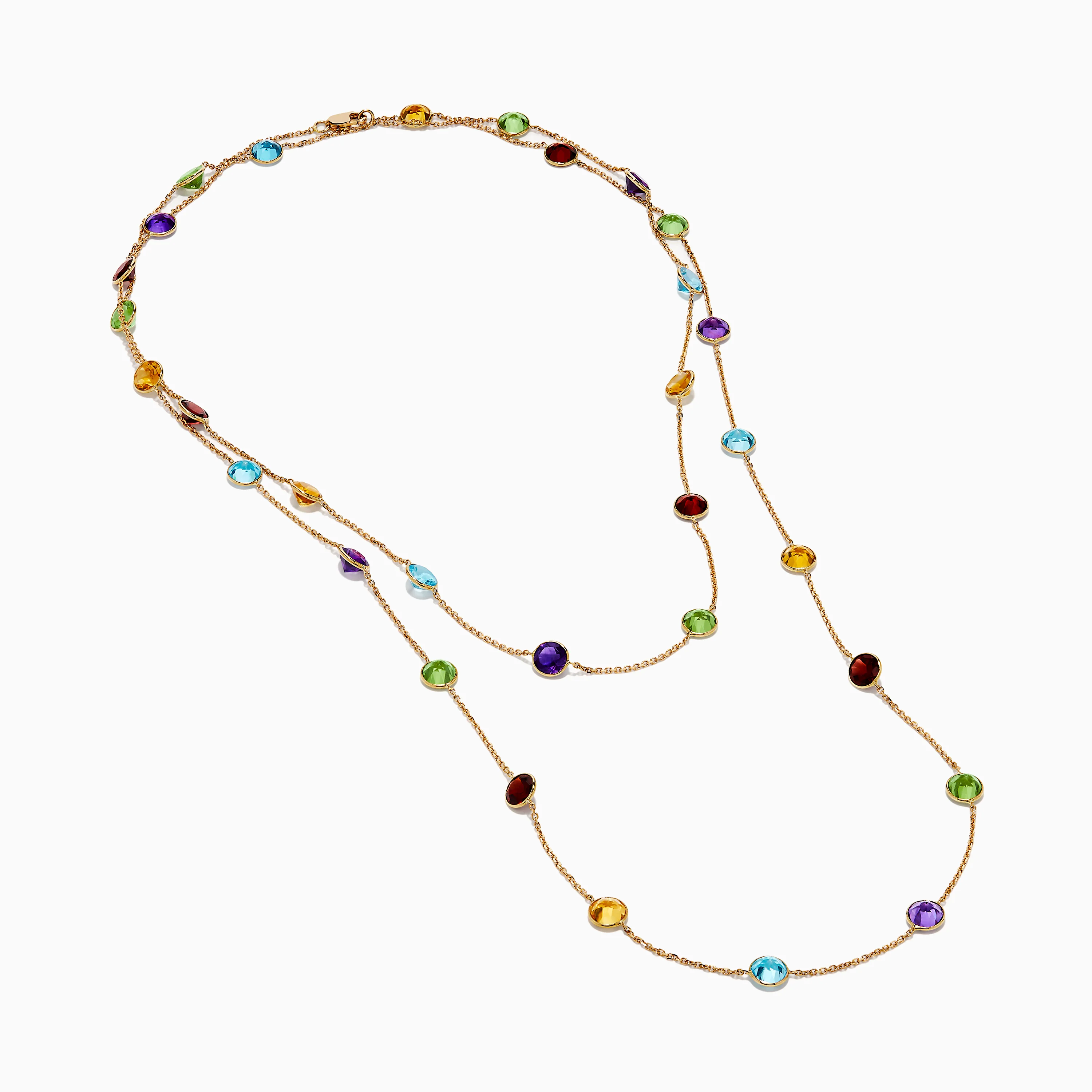 14K Rose Gold Multi Color Gemstone Station Necklace - Image 2