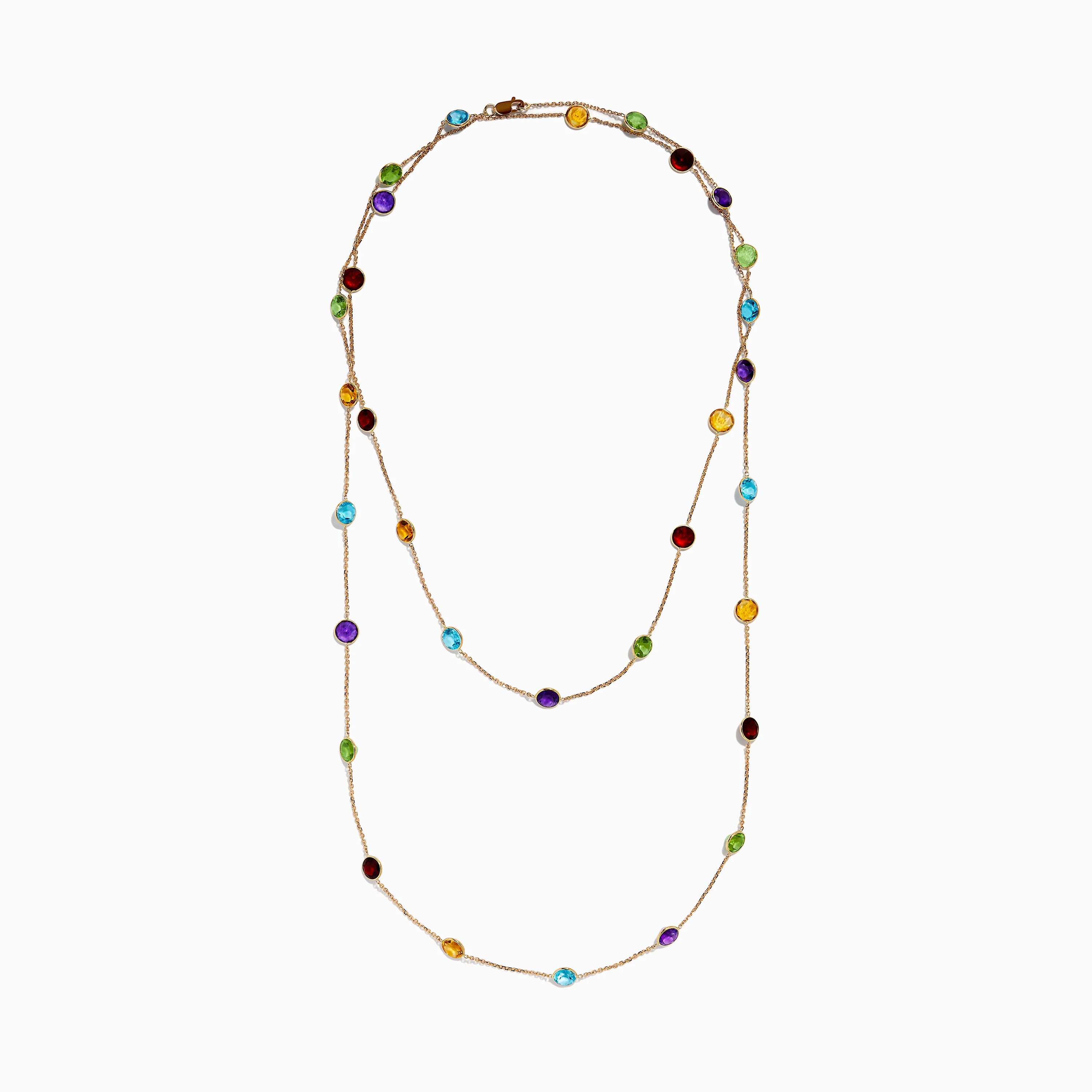 14K Rose Gold Multi Color Gemstone Station Necklace - Image 3
