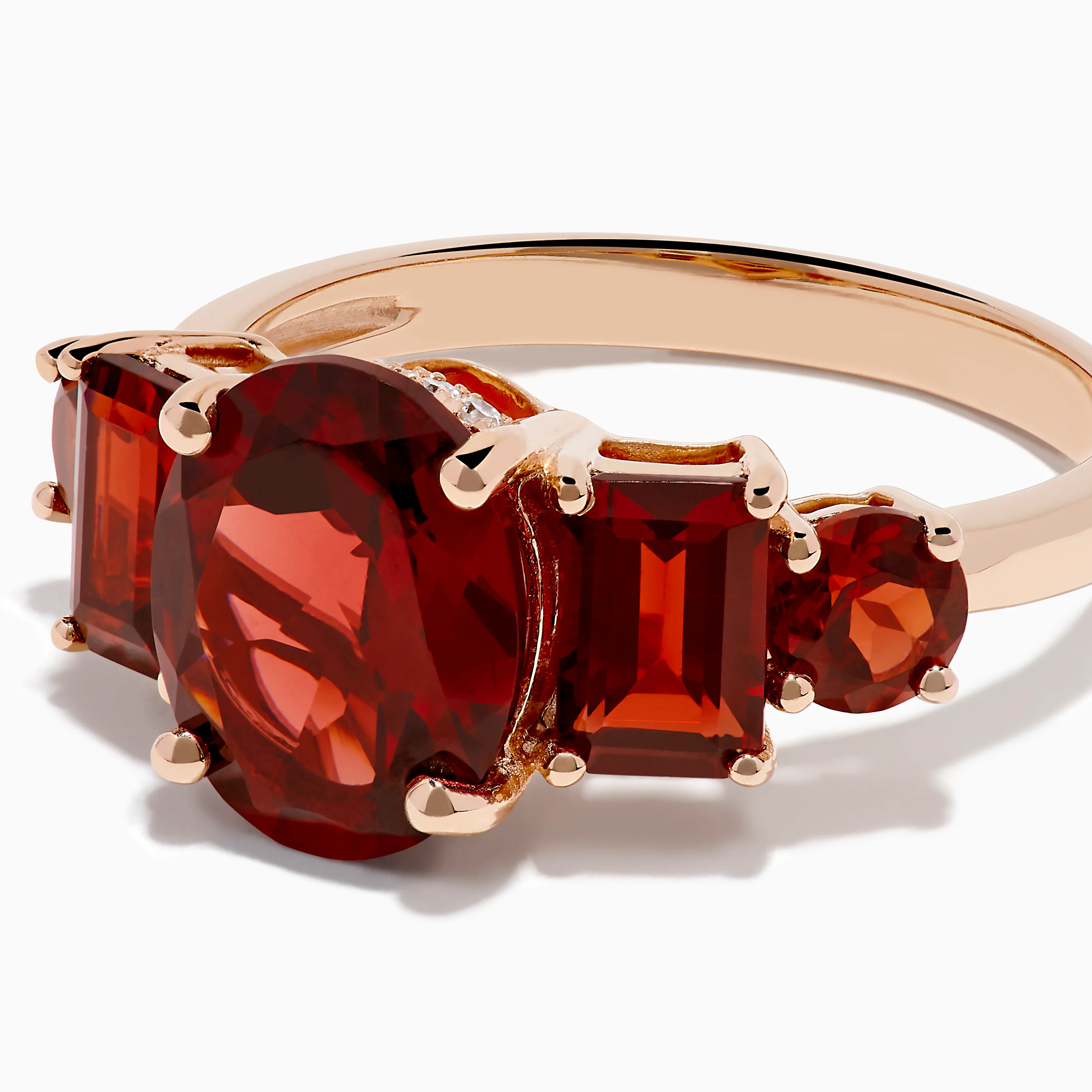 14K Rose Gold Multi Shape Garnet and Diamond Hidden Halo Ring - Image 2