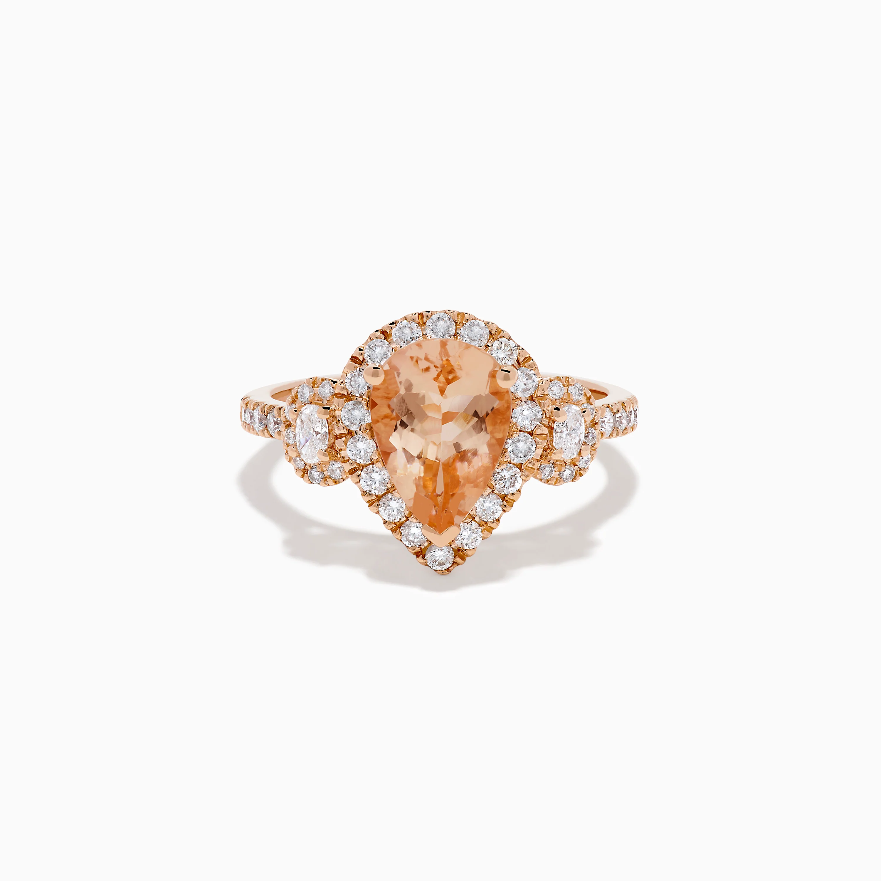 14K Rose Gold Pear Morganite and Diamond Halo Ring