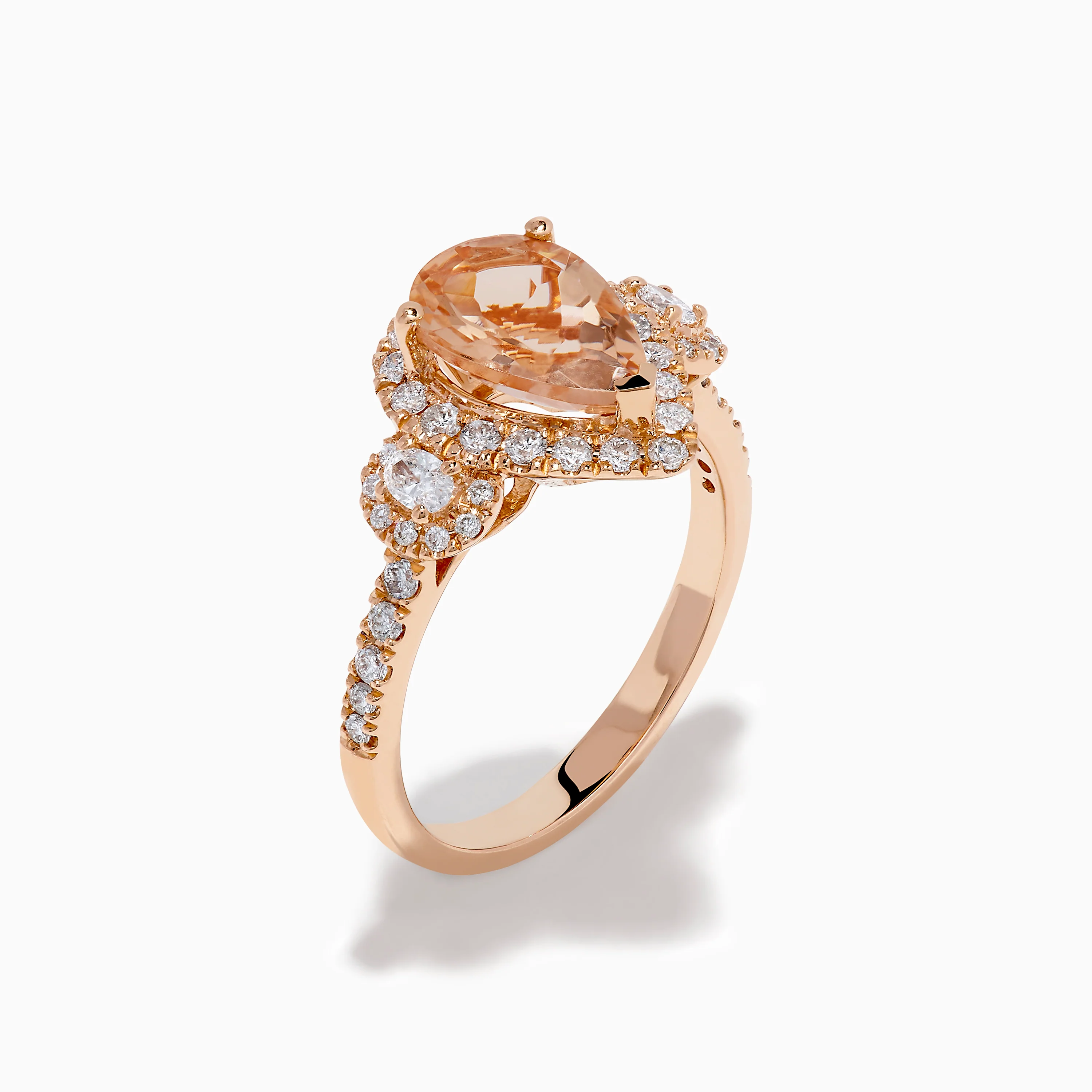 14K Rose Gold Pear Morganite and Diamond Halo Ring - Image 4