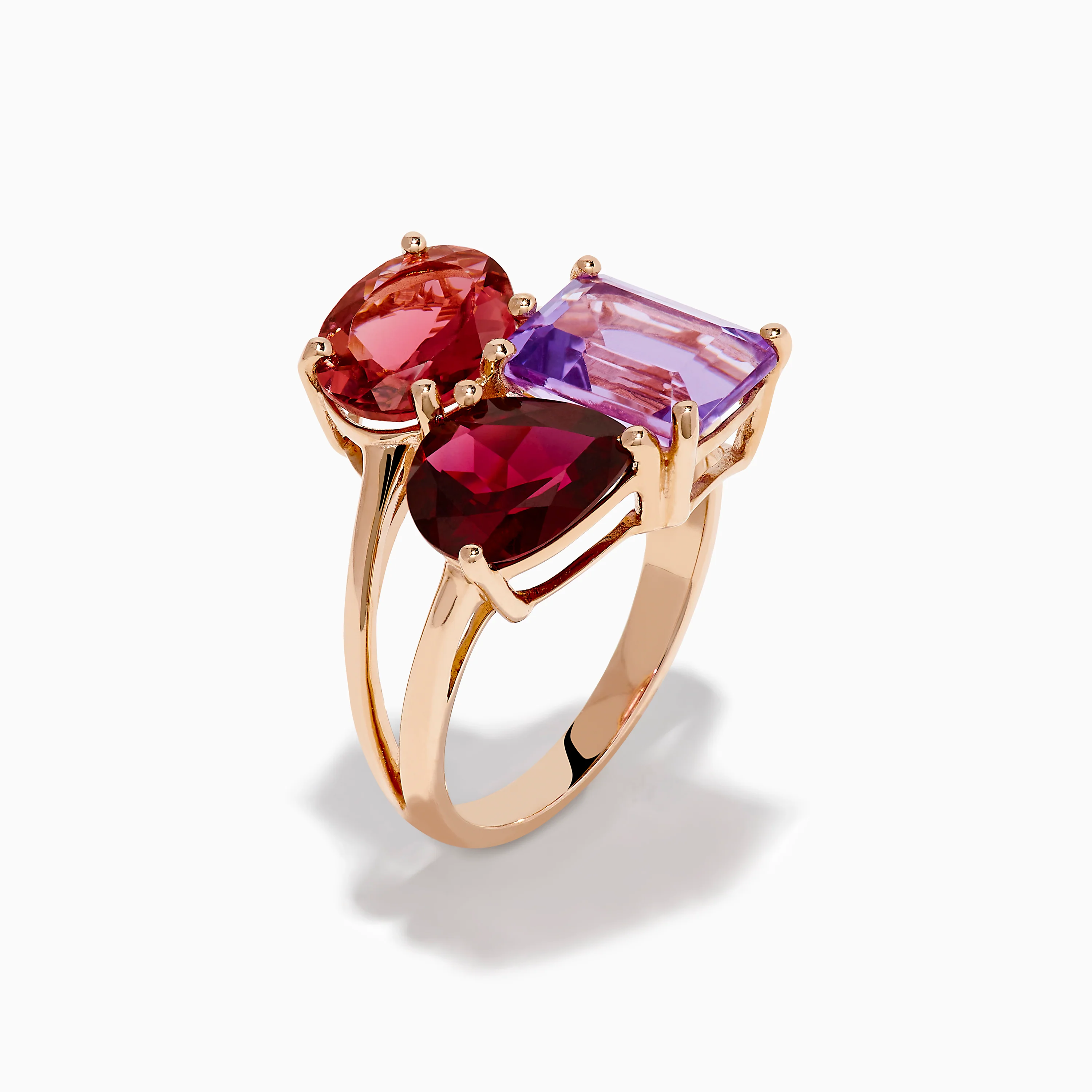 14K Rose Gold Pink Amethyst, Tourmaline & Rhodolite Cocktail Ring - Image 4
