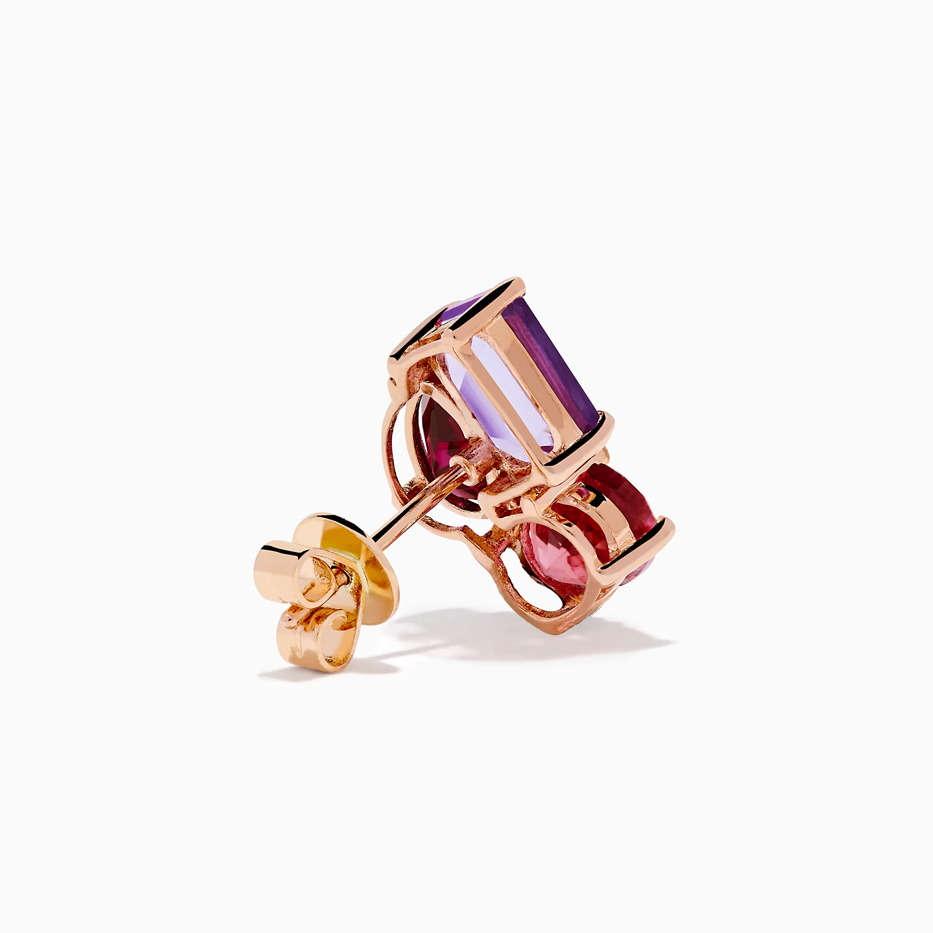 14K Rose Gold Pink Amethyst, Tourmaline & Rhodolite Stud Earrings - Image 4