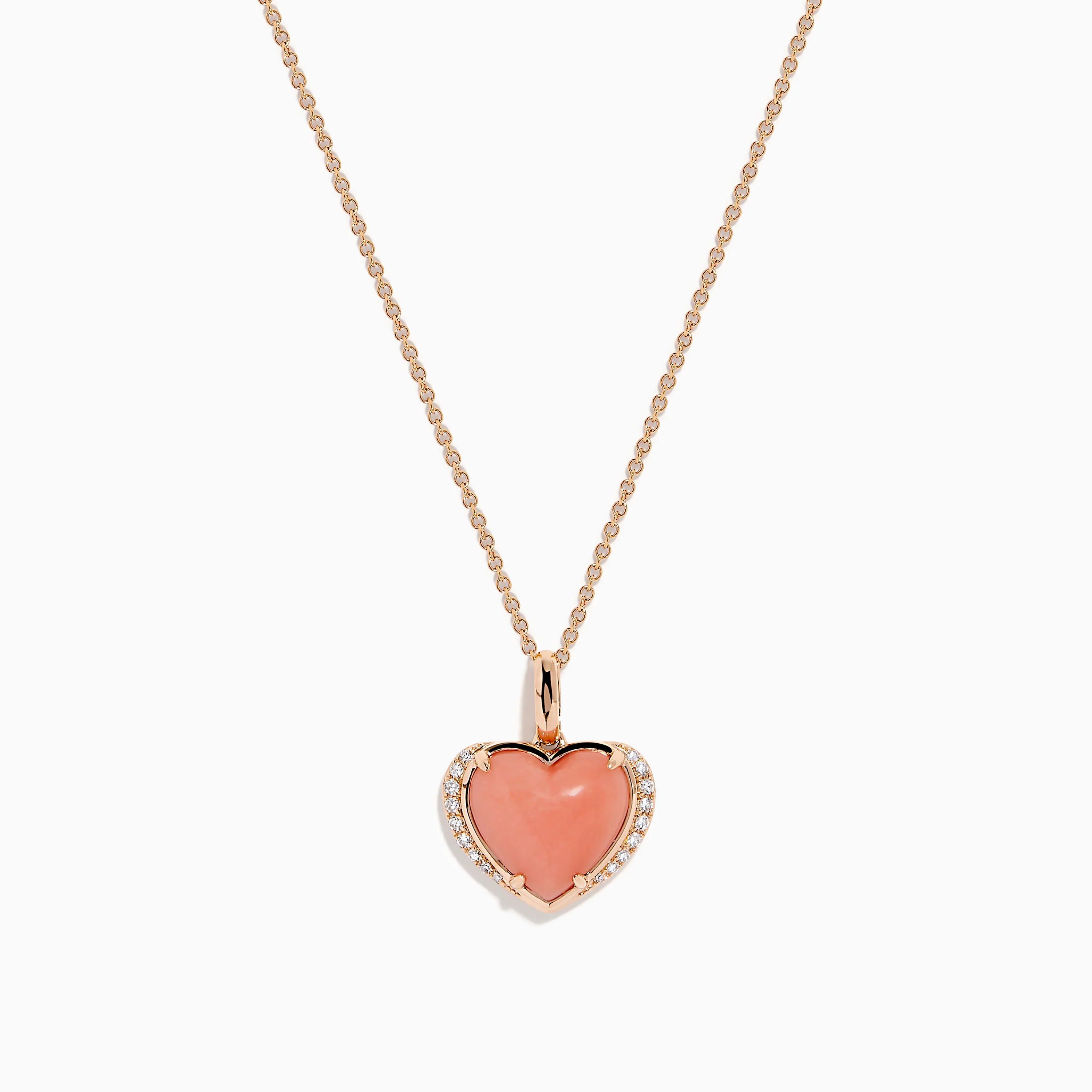 14K Rose Gold Pink Opal and Diamond Heart Pendant