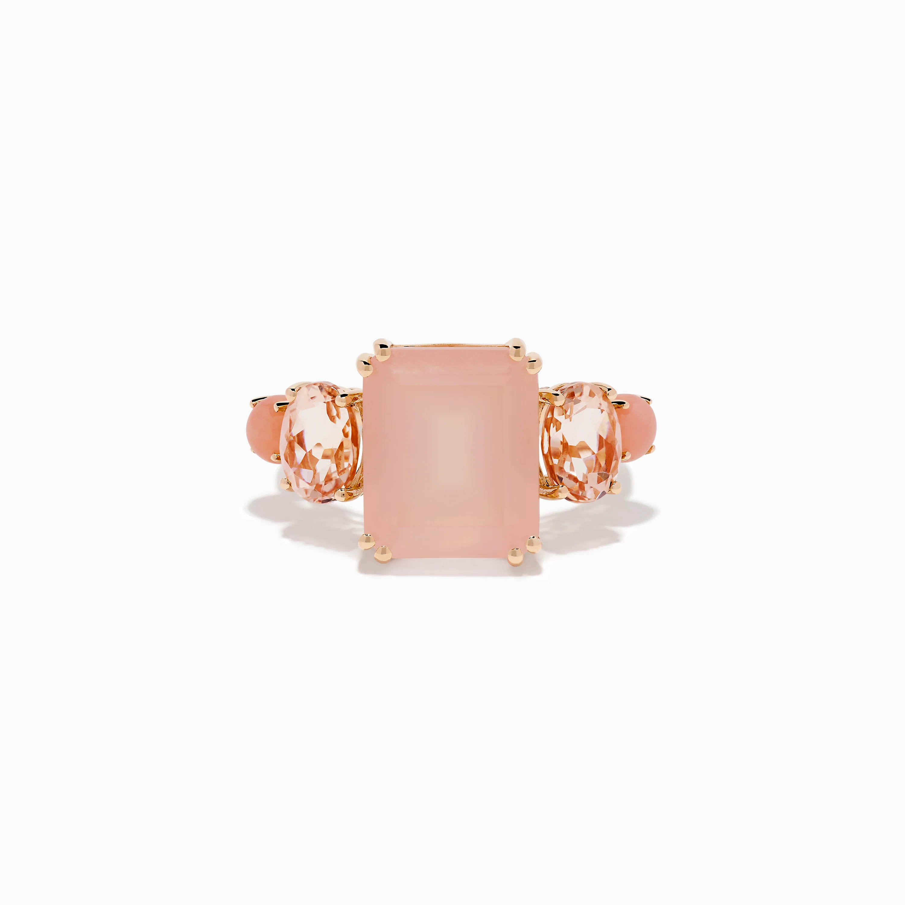 14K Rose Gold Pink Rose Quartz, Pink Opal and Morganite Ring