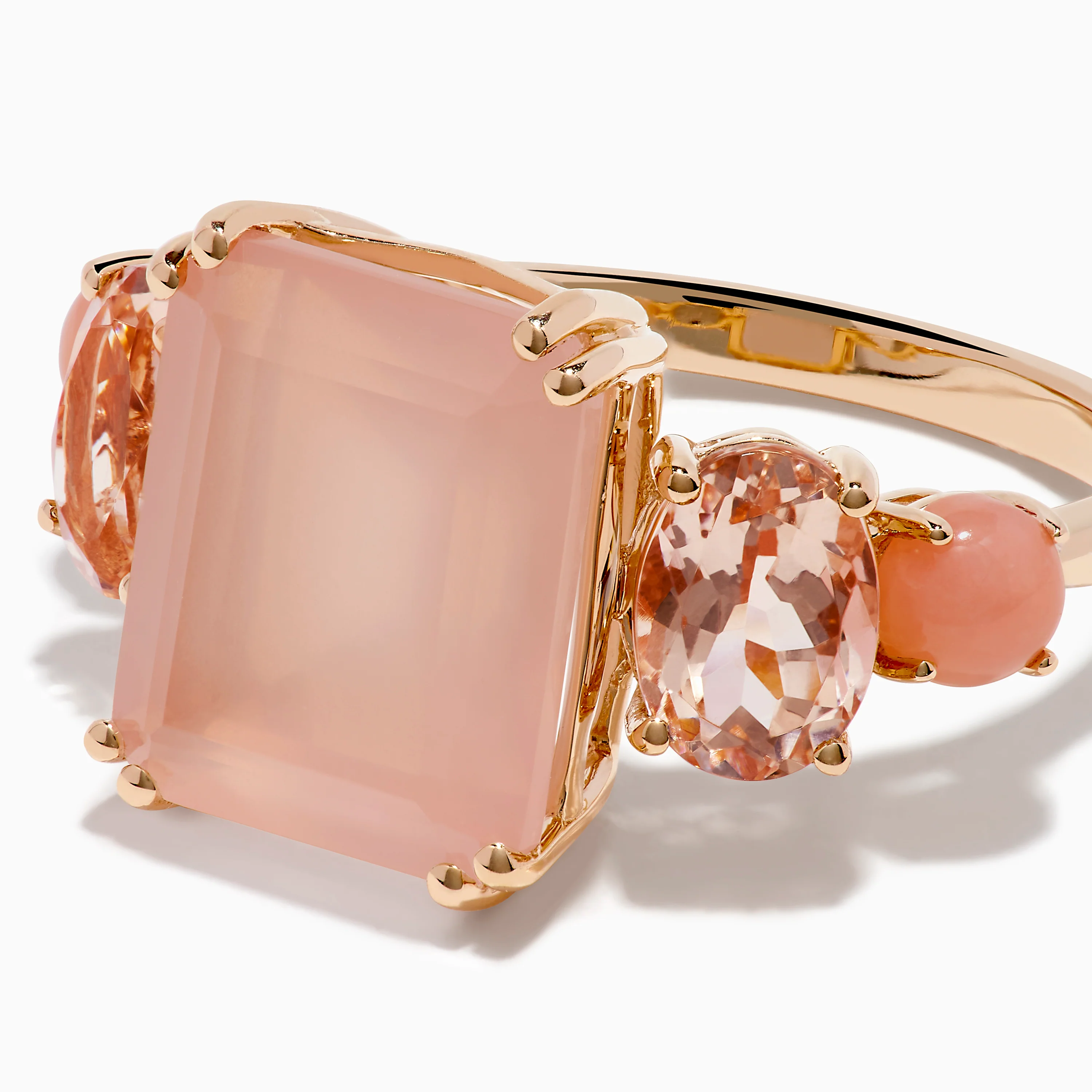 14K Rose Gold Pink Rose Quartz, Pink Opal and Morganite Ring - Image 2
