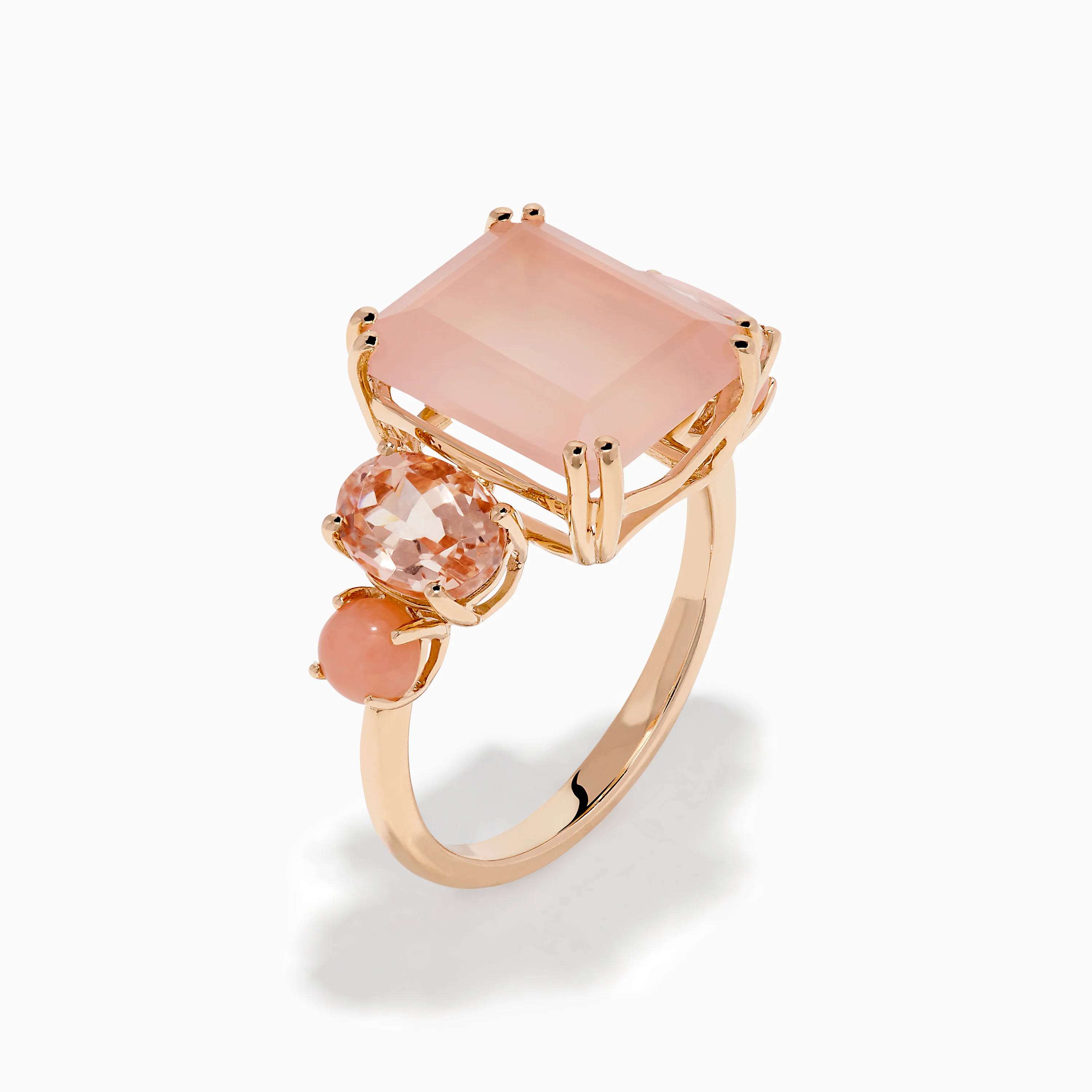 14K Rose Gold Pink Rose Quartz, Pink Opal and Morganite Ring - Image 4