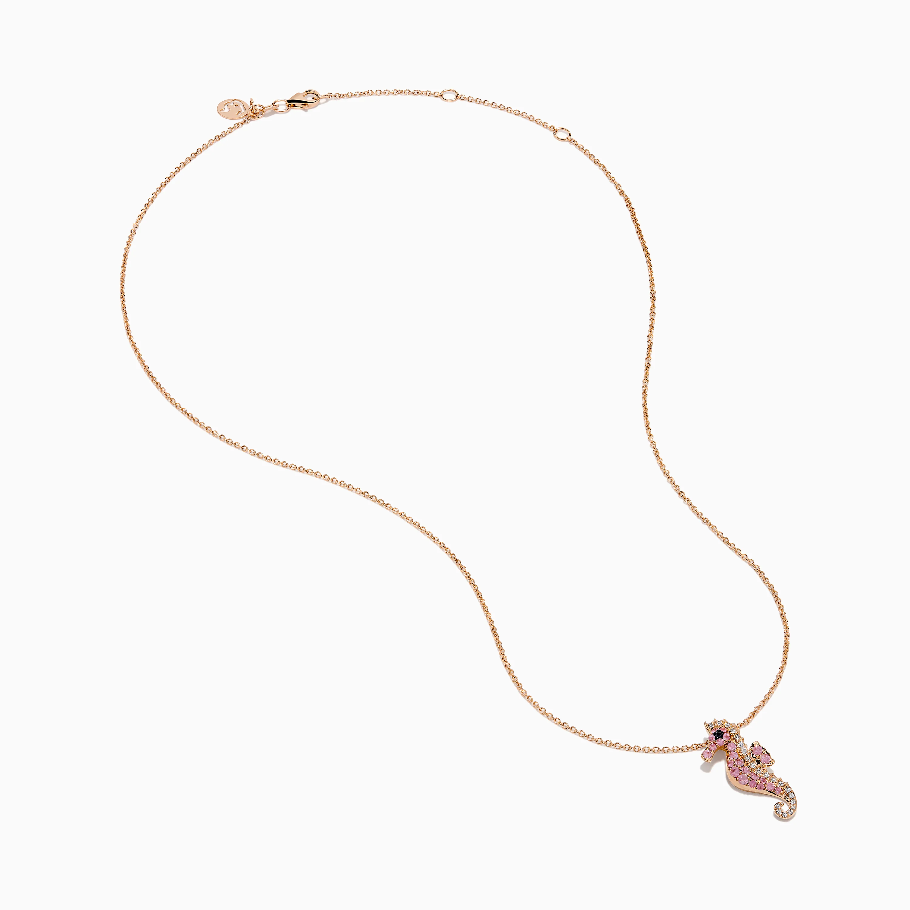 14K Rose Gold Pink Sapphire and Diamond Pave Seahorse Pendant - Image 2