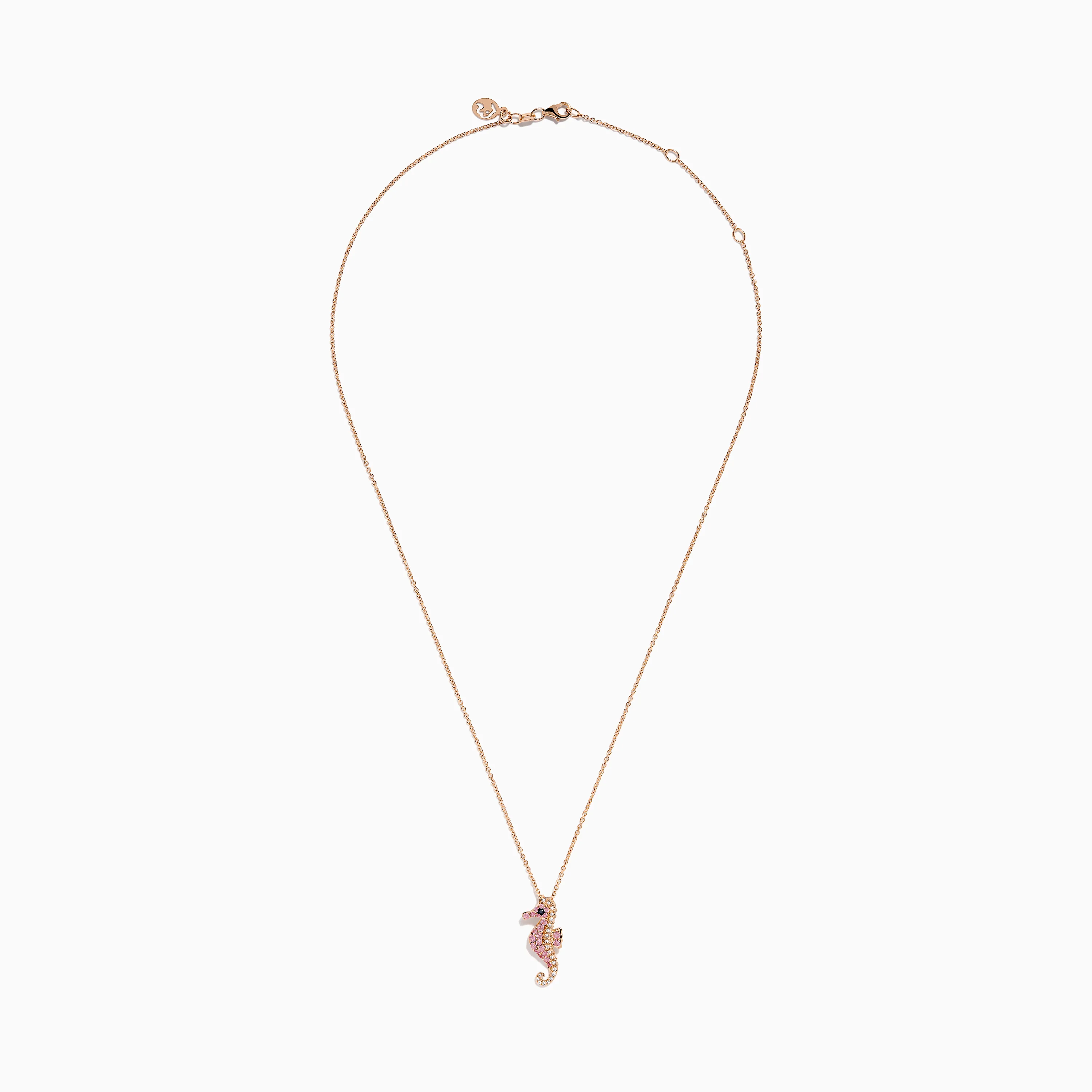 14K Rose Gold Pink Sapphire and Diamond Pave Seahorse Pendant - Image 3