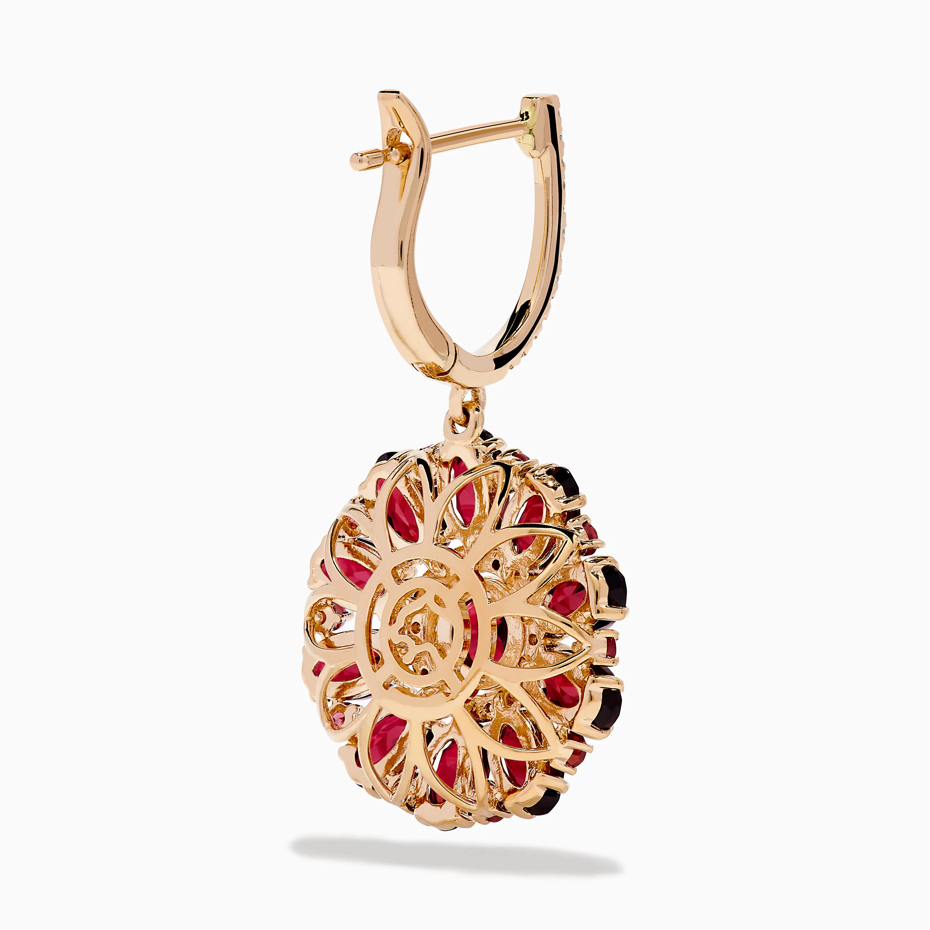 14K Rose Gold Rhodolite and Diamond Floral Dangle Earrings - Image 4