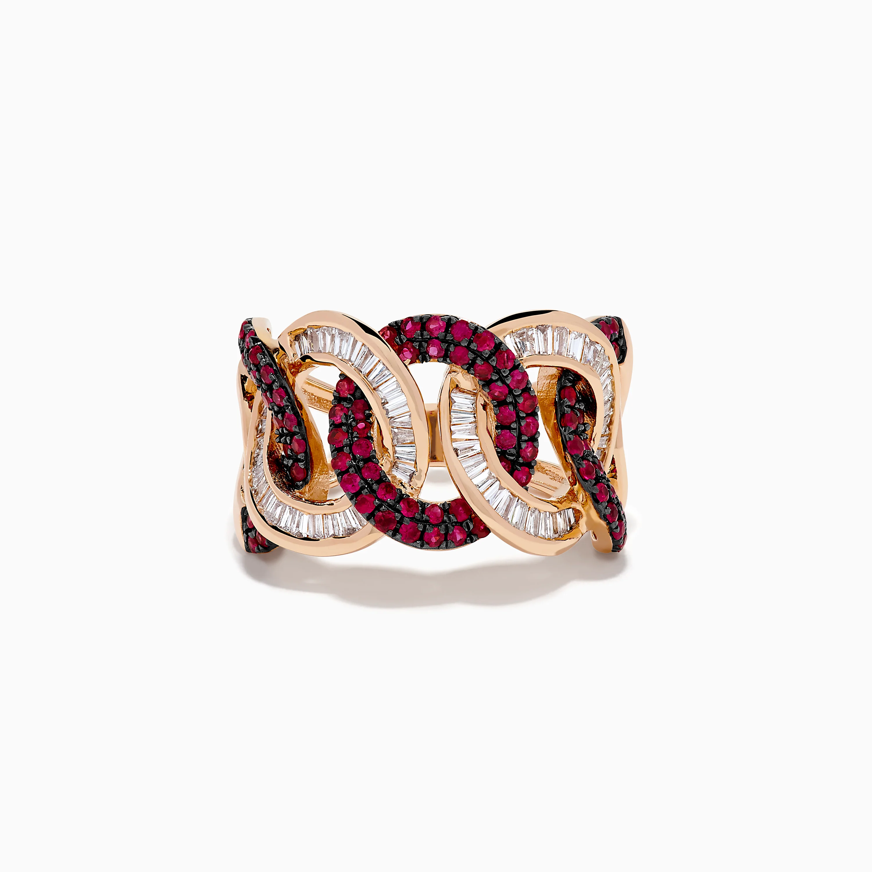 14K Rose Gold Ruby and Diamond Interlocking Link Ring