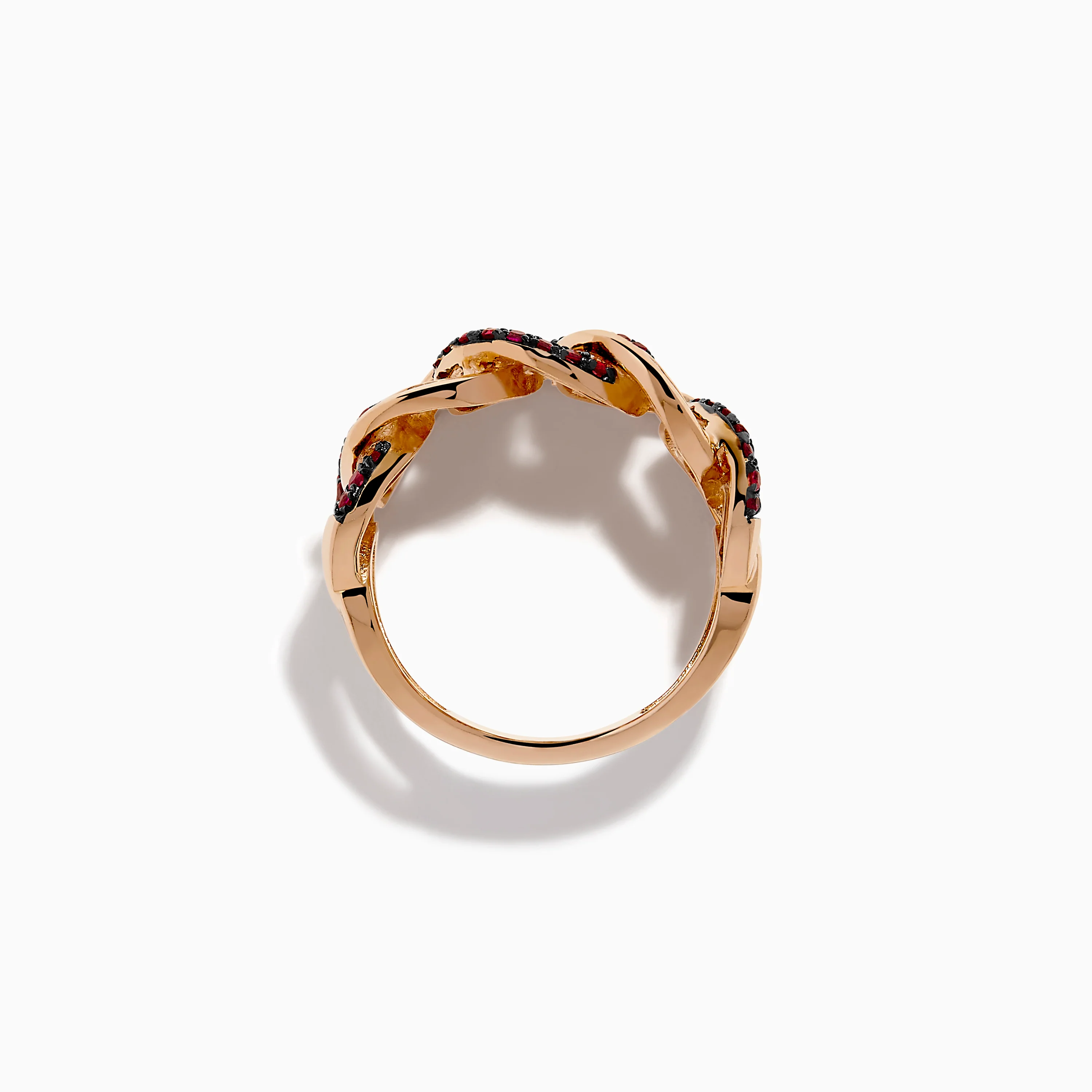 14K Rose Gold Ruby and Diamond Interlocking Link Ring - Image 3