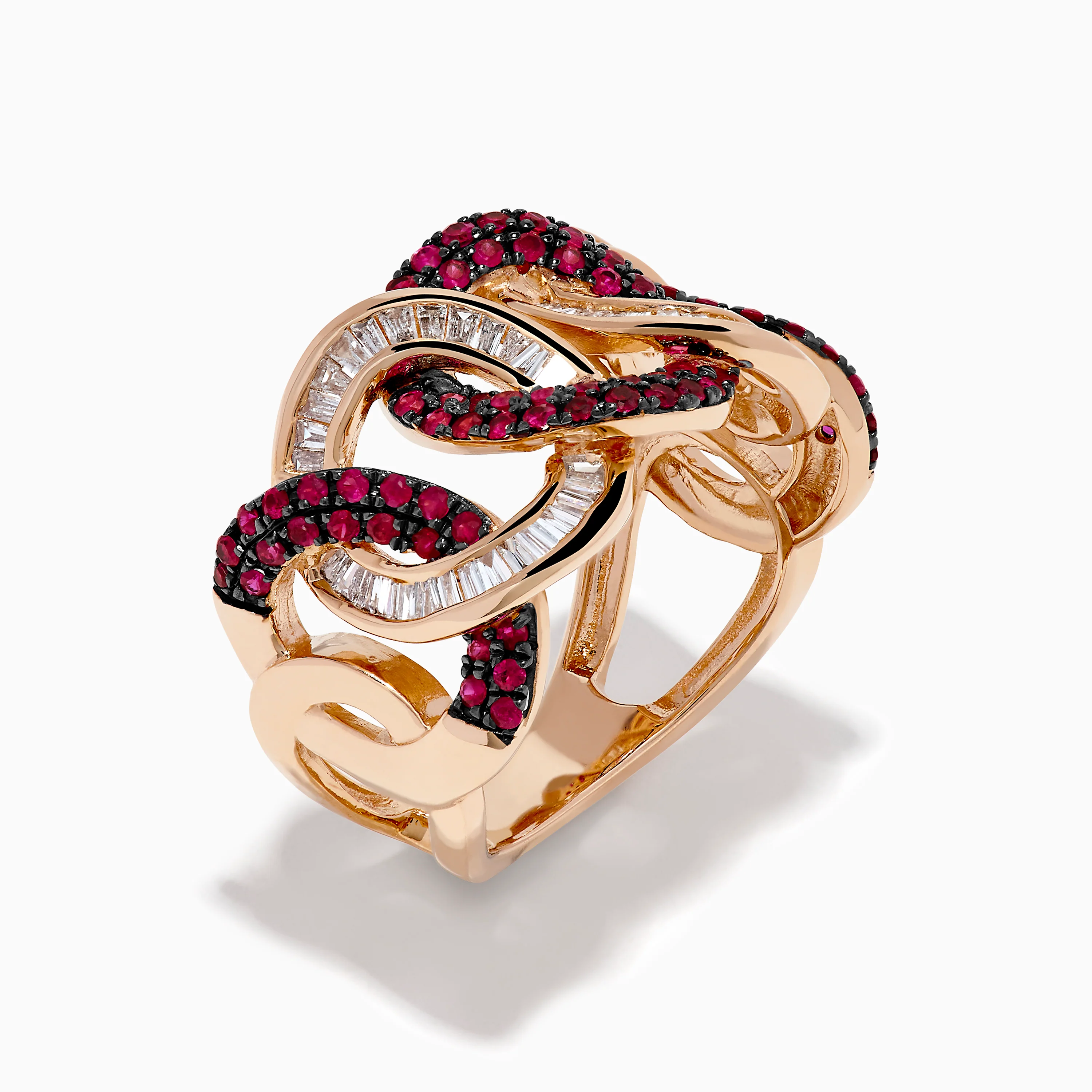 14K Rose Gold Ruby and Diamond Interlocking Link Ring - Image 4