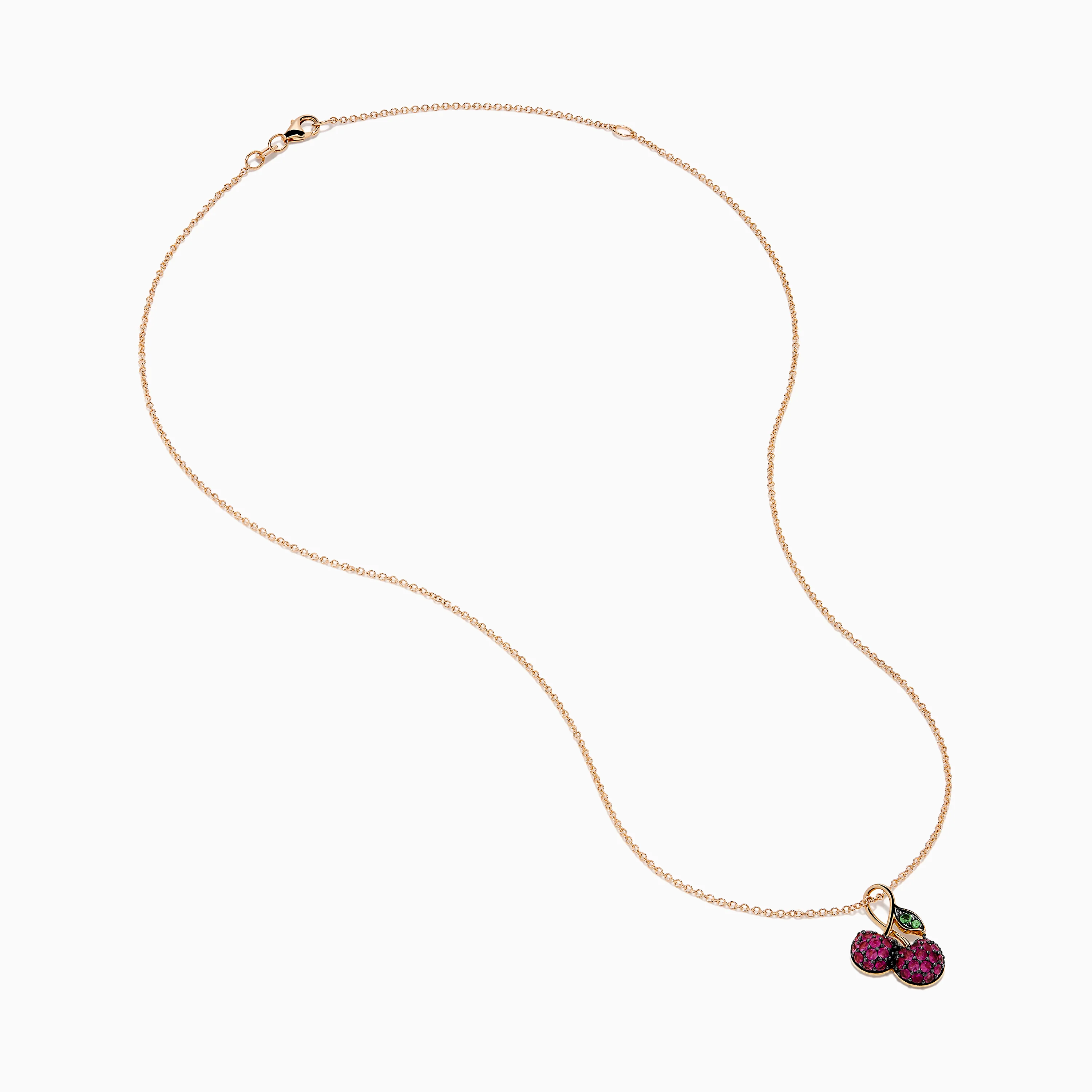 14K Rose Gold Ruby and Tsavorite Pavé Double Cherries Pendant - Image 2