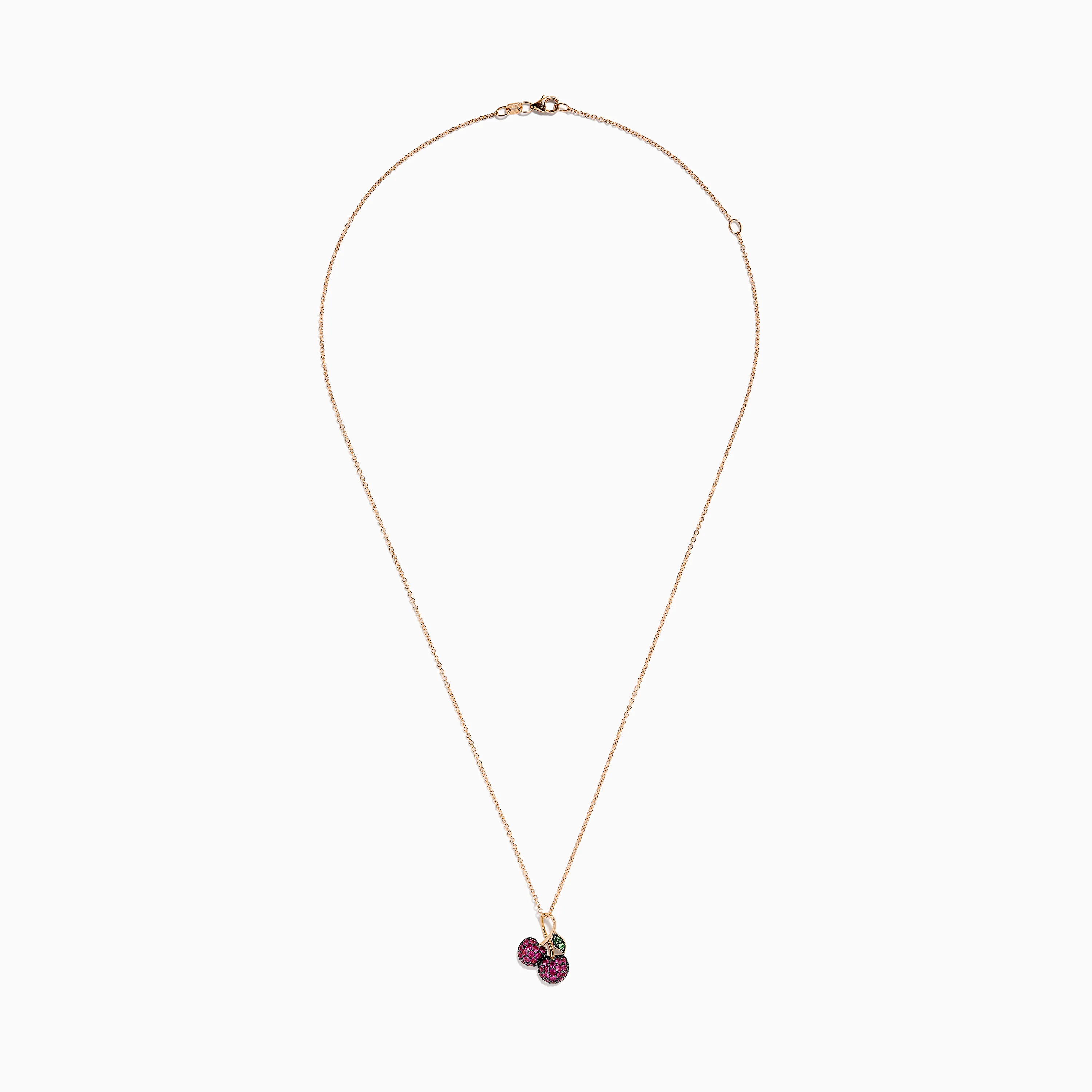 14K Rose Gold Ruby and Tsavorite Pavé Double Cherries Pendant - Image 3