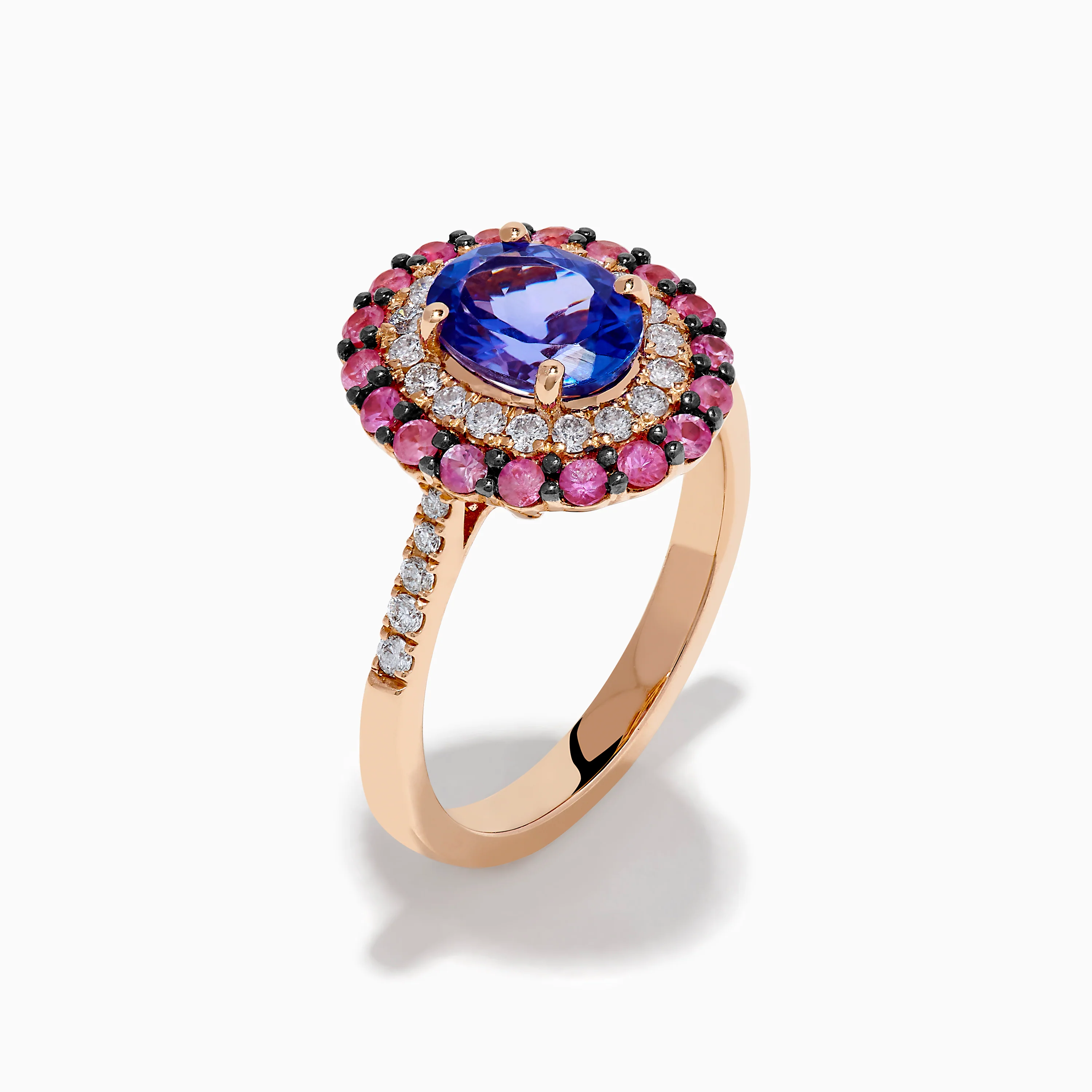 14K Rose Gold Tanzanite, Diamond, and Pink Sapphire Oval Halo Ring - Image 4