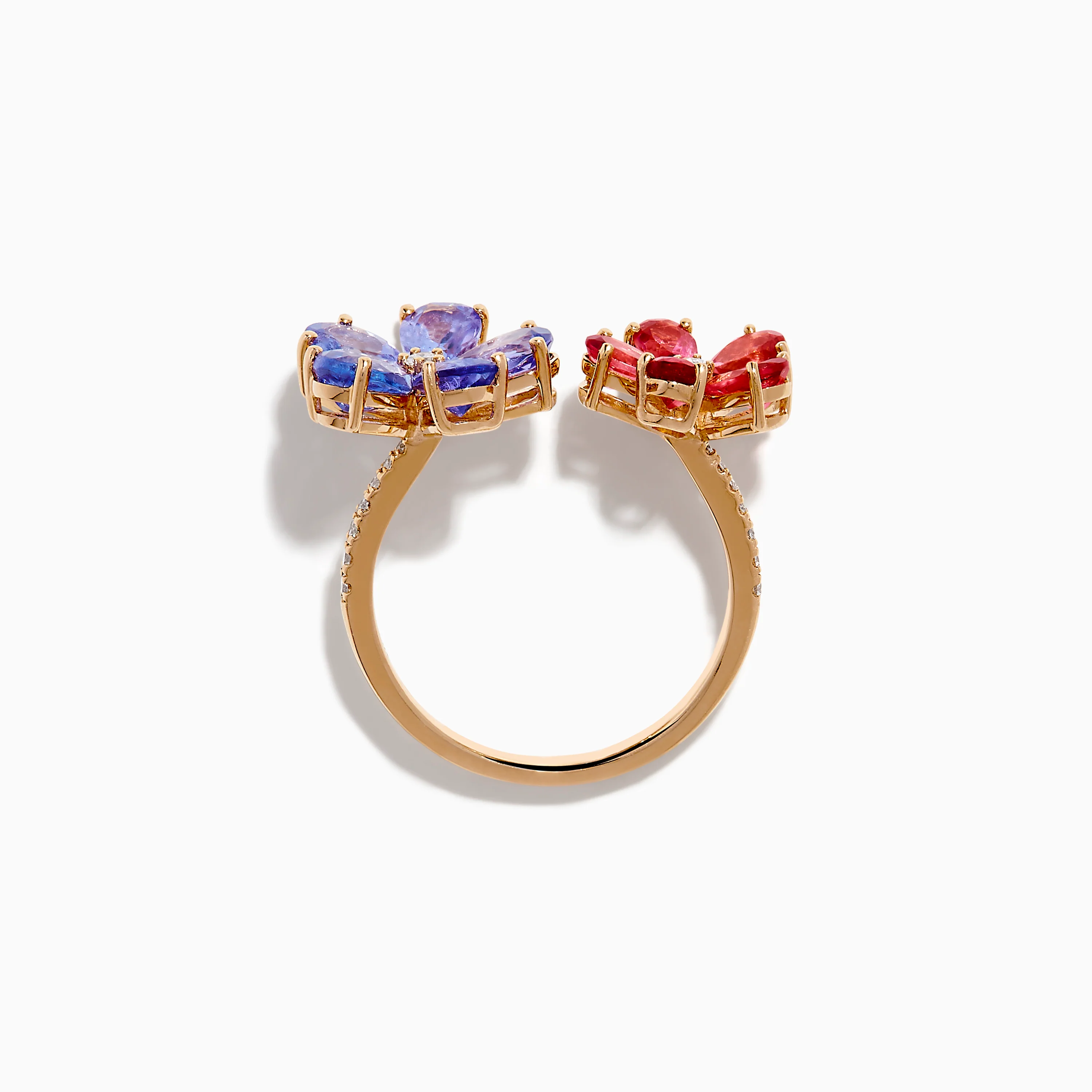 14K Rose Gold Tanzanite, Tourmaline and Diamond Floral Ring - Image 3