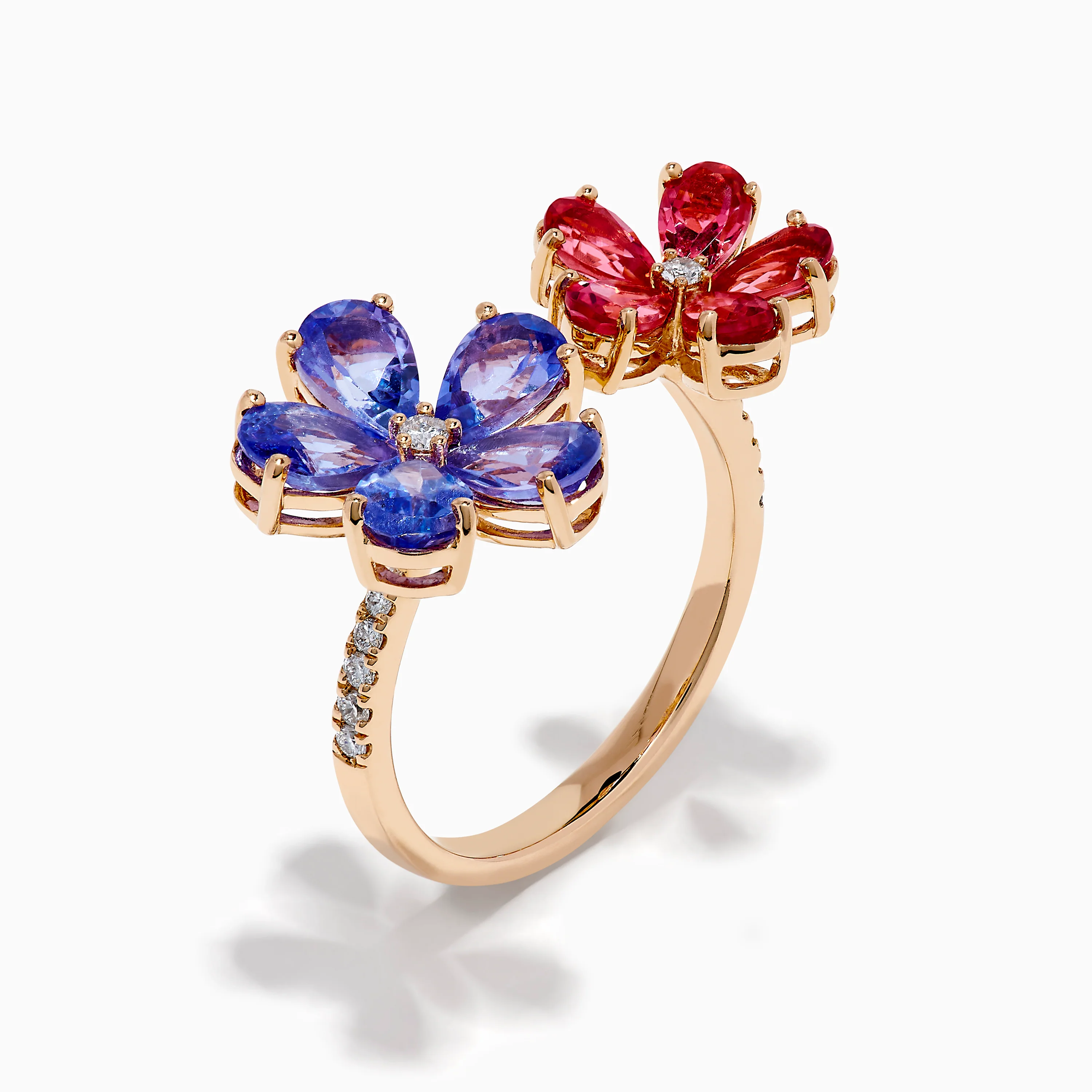 14K Rose Gold Tanzanite, Tourmaline and Diamond Floral Ring - Image 4