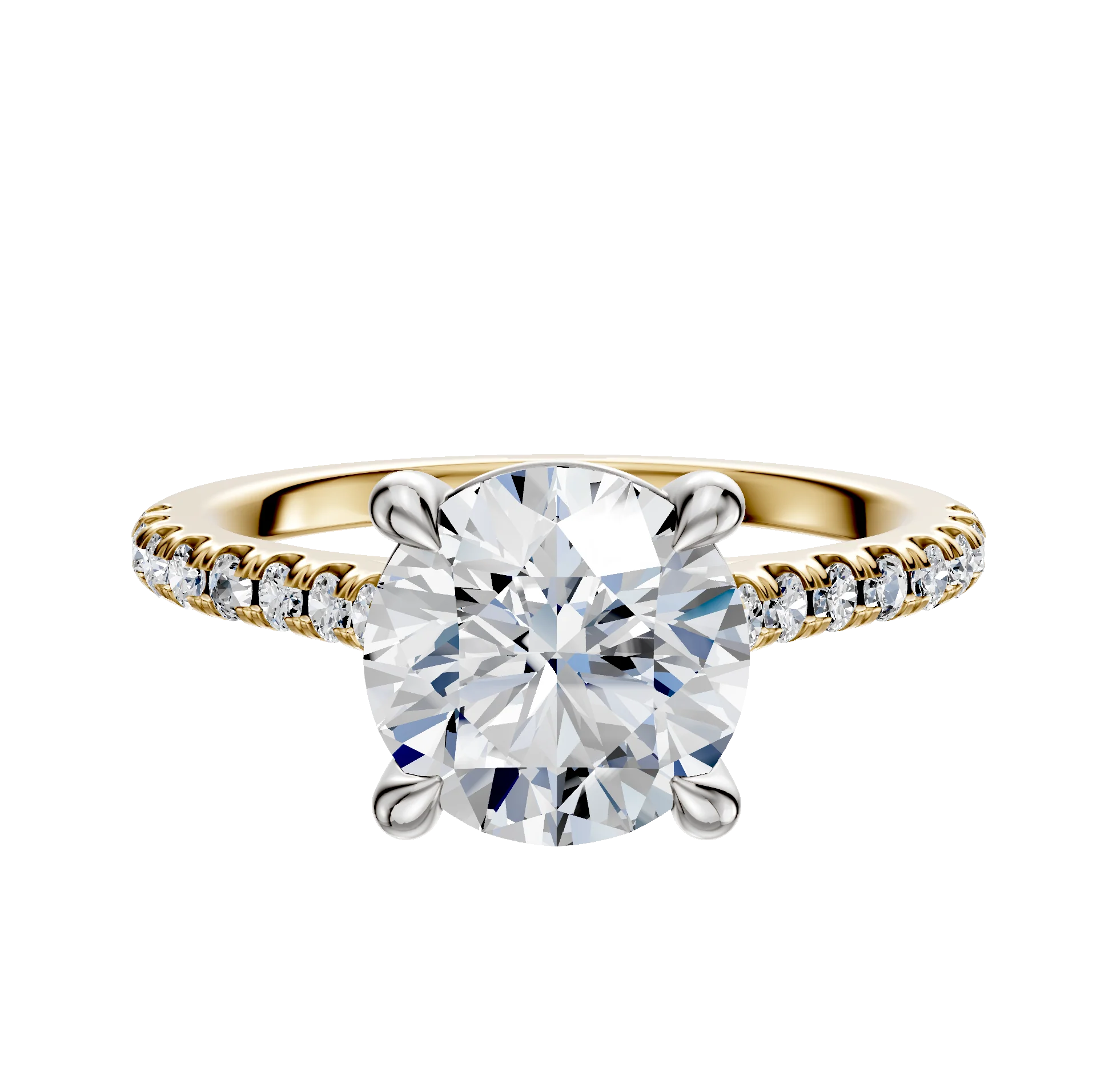 14K Two Tone 4 Prong Basket Cathedral Dome 1-Row-Pave 2.5mm Engagement Ring