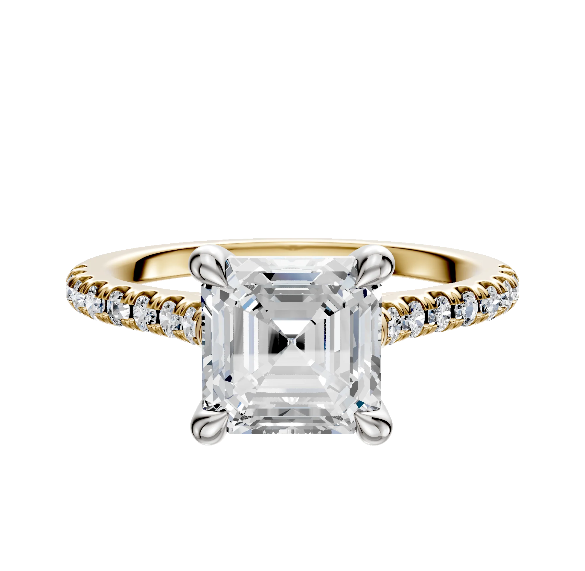 14K Two Tone 4 Prong Basket Cathedral Dome 1-Row-Pave 2.5mm Engagement Ring