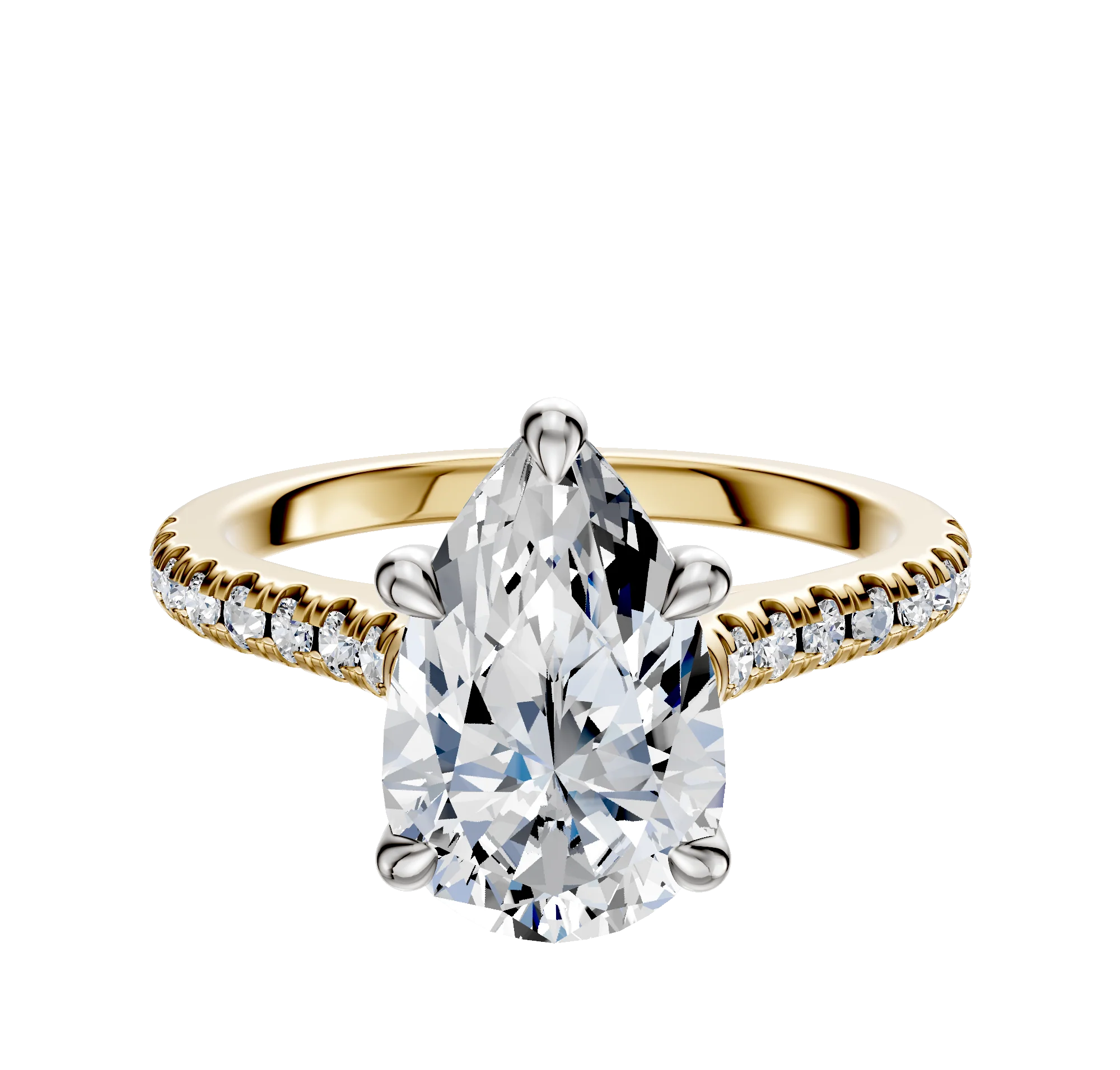 14K Two Tone 4 Prong Basket Cathedral Dome 1-Row-Pave 2.5mm Engagement Ring