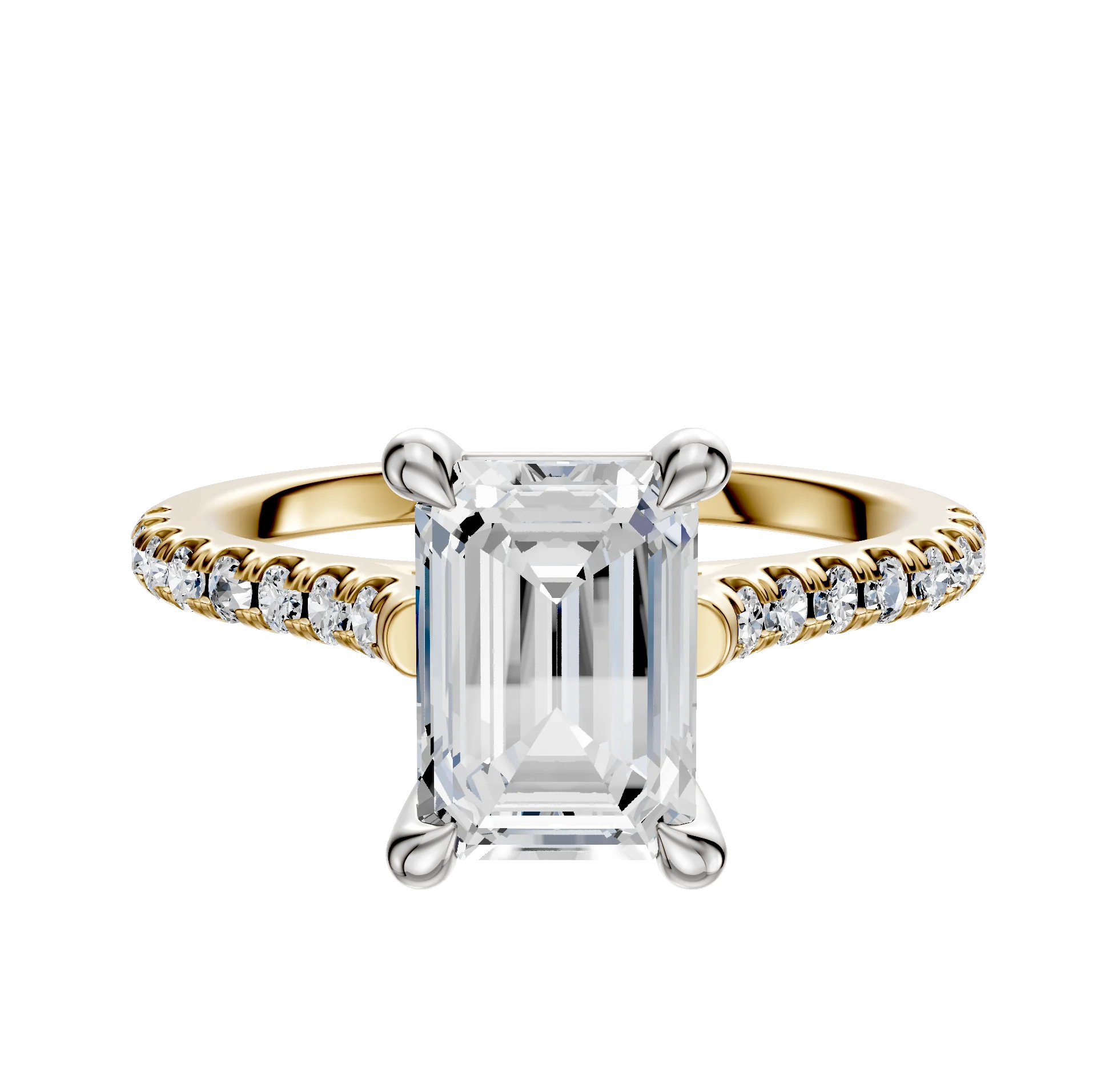 14K Two Tone 4 Prong Basket Cathedral Dome 1-Row-Pave 2.5mm Engagement Ring