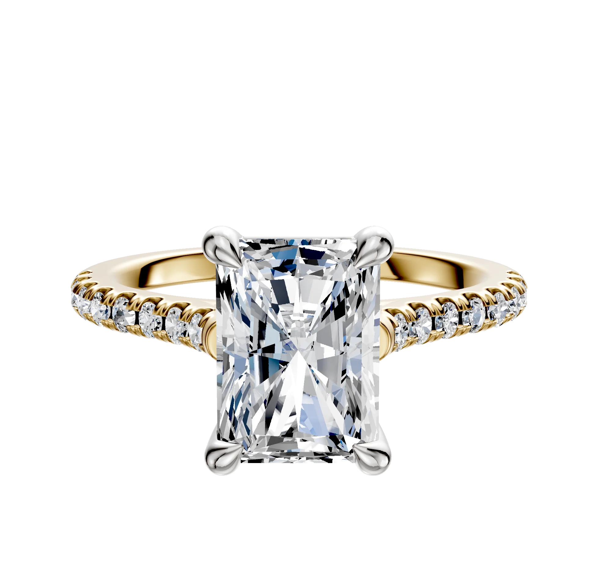 14K Two Tone 4 Prong Basket Cathedral Dome 1-Row-Pave 2.5mm Engagement Ring