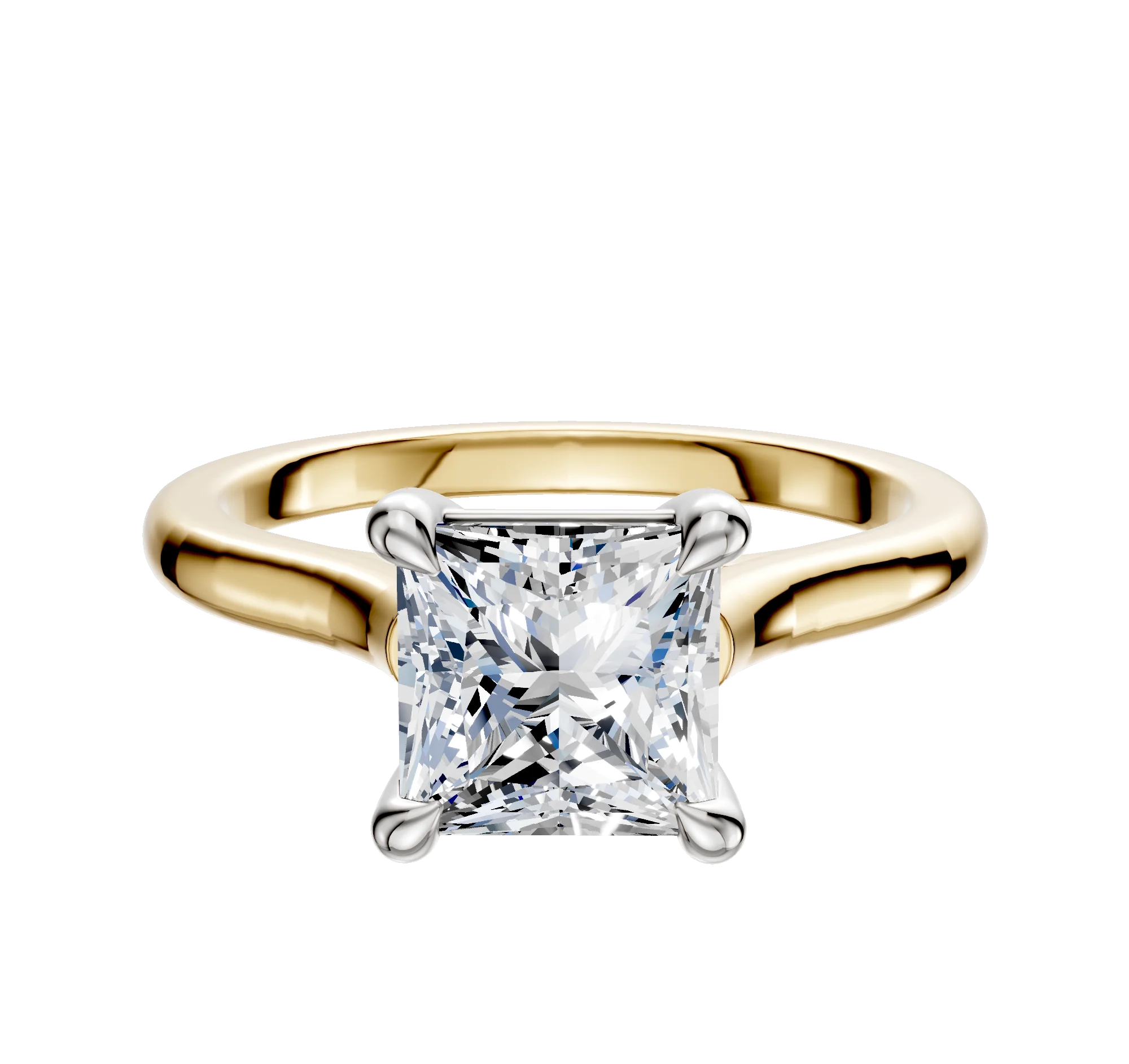 14K Two Tone 4 Prong Basket Cathedral Dome 2.0mm Engagement Ring