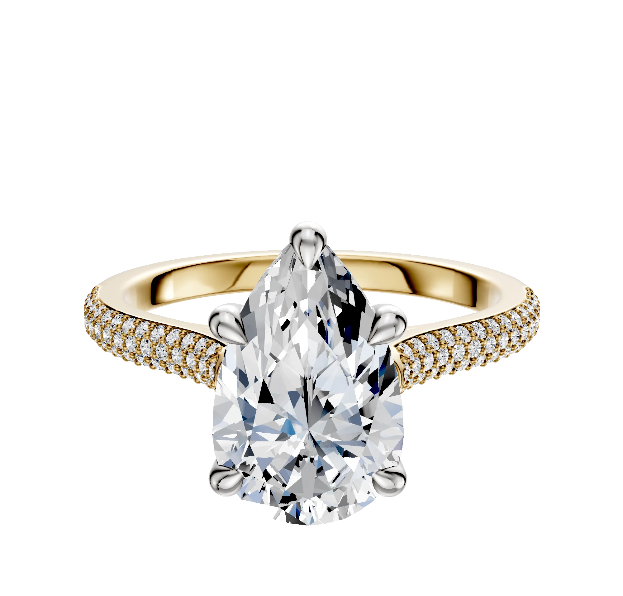 14K Two Tone 4 Prong Basket Cathedral Dome 3-Row-Pave 2.0mm Engagement Ring