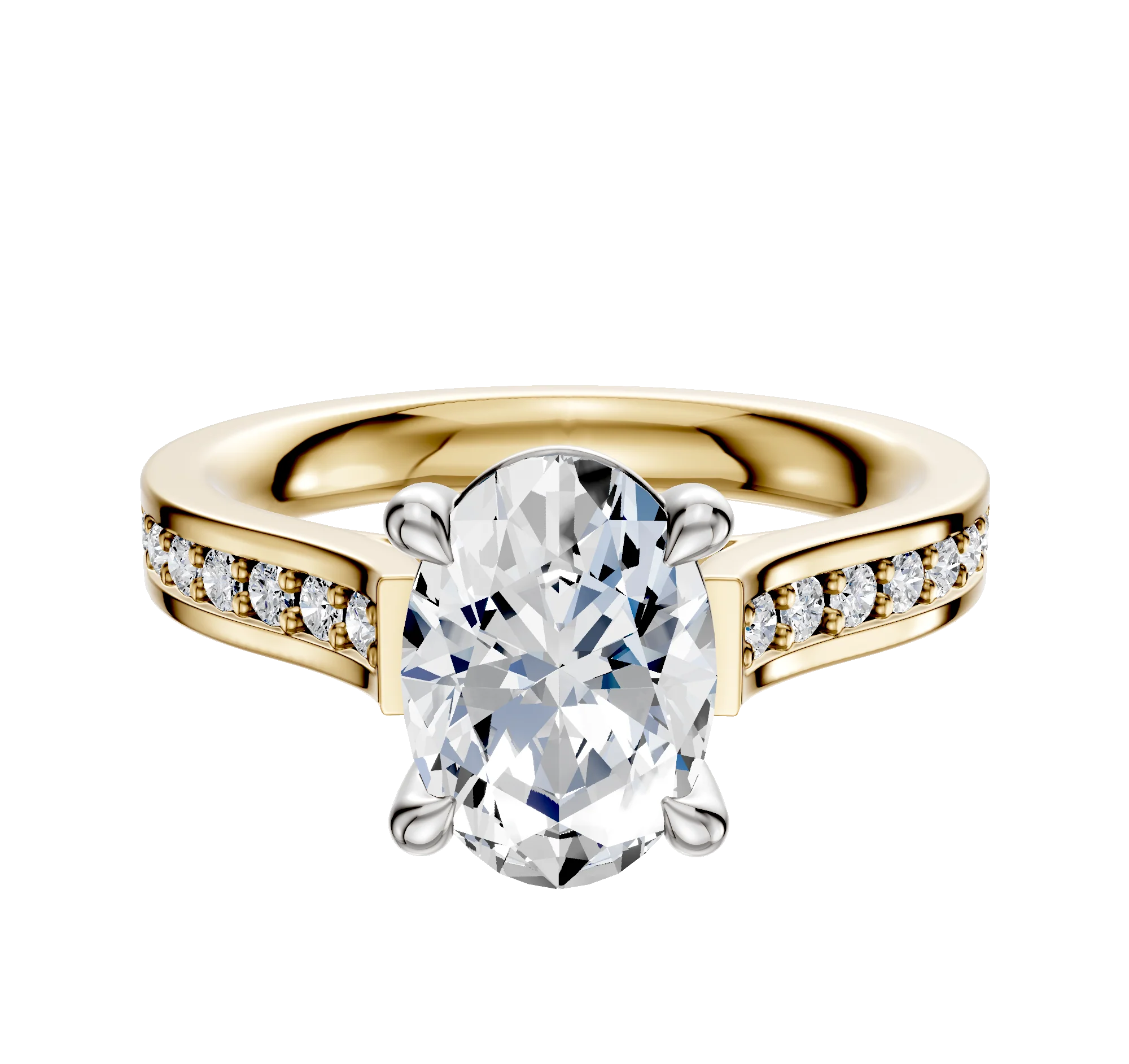 14K Two Tone 4 Prong Basket Cathedral Flat 1-Row-Pave 2.5mm Engagement Ring